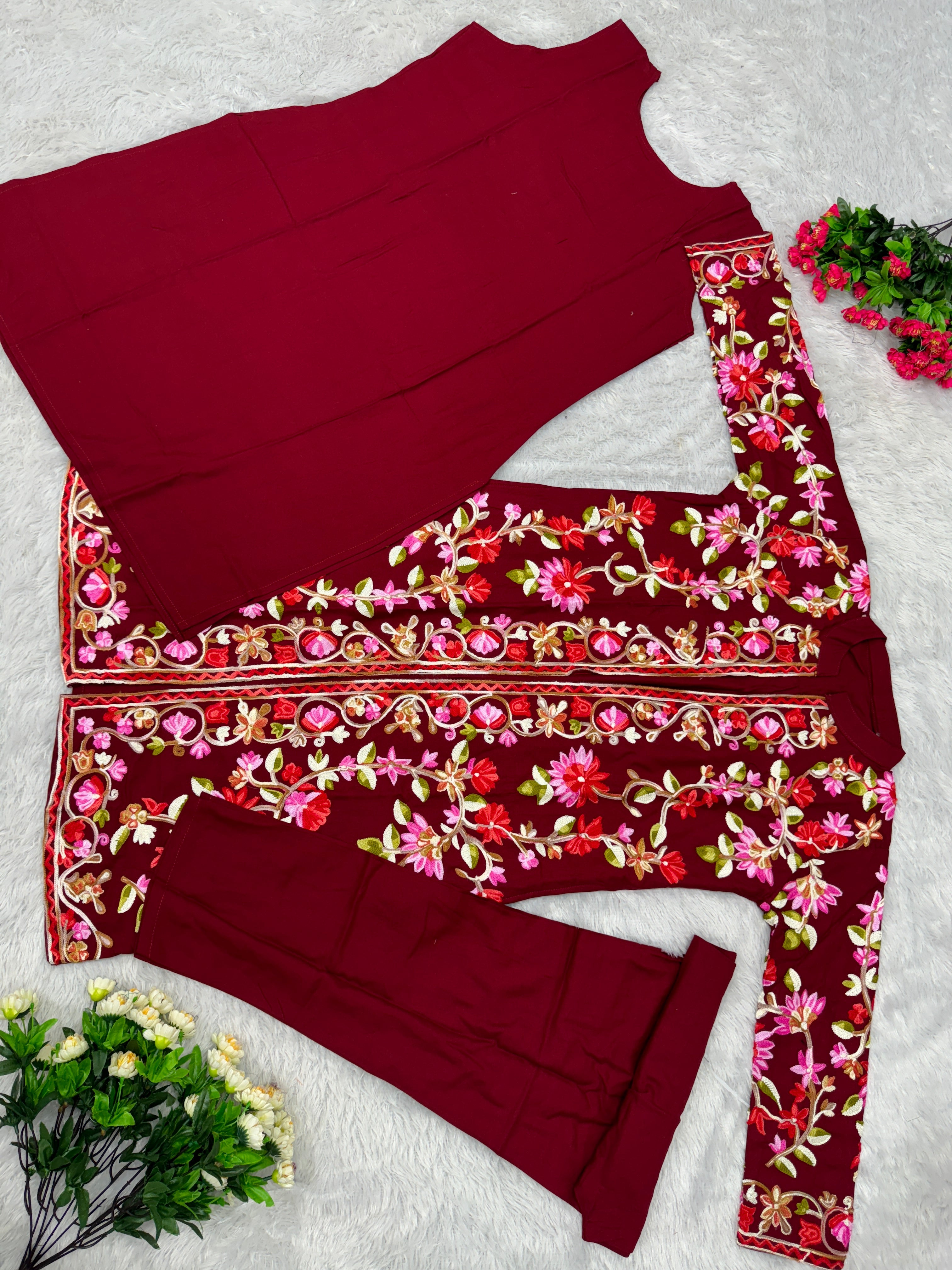 Designer Suit Set With Kashmiri Embroidery Work