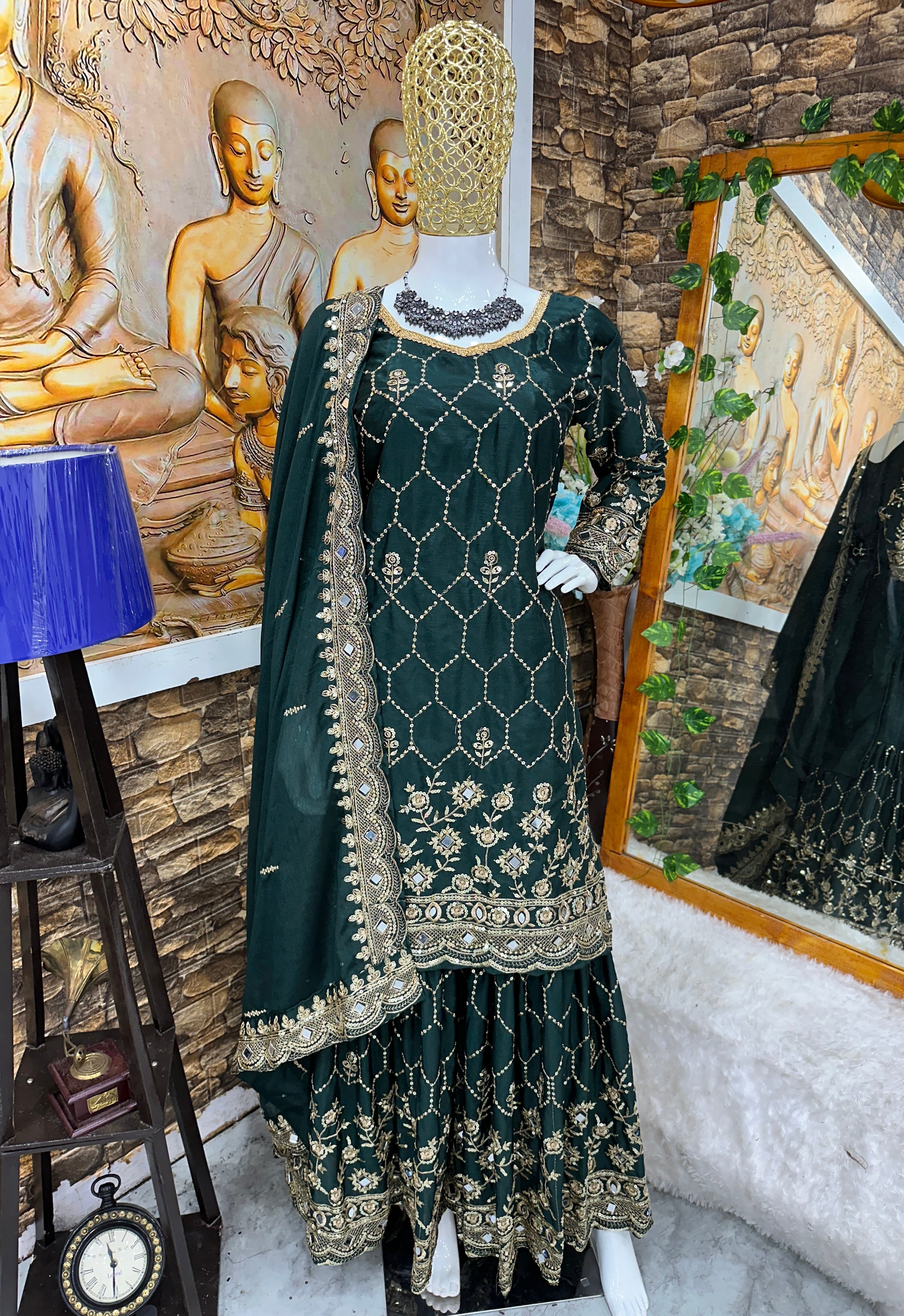 Designer Party Wear Top Plazzo And Dupatta With Real Mirror Work