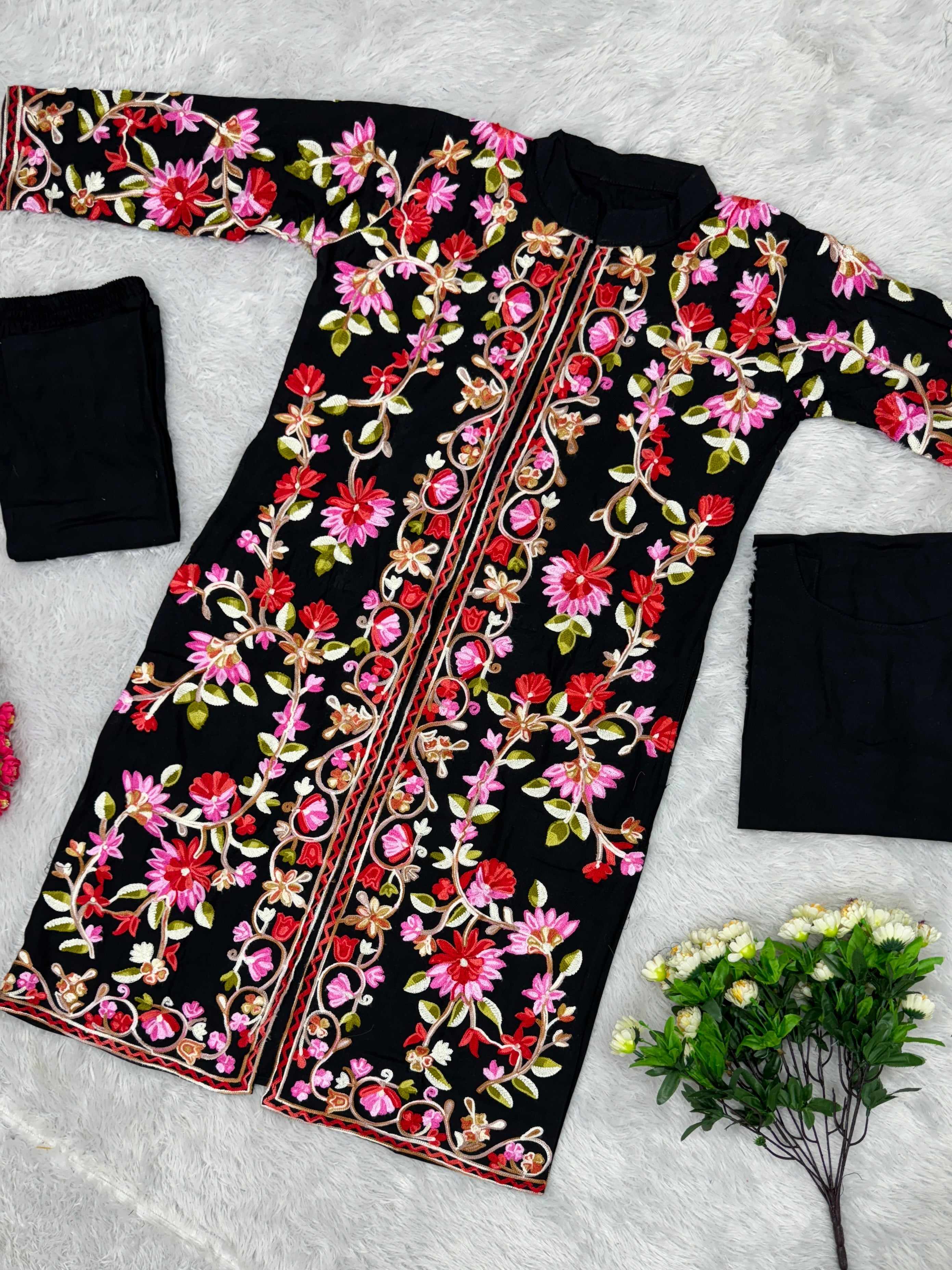 Designer Suit Set With Kashmiri Embroidery Work