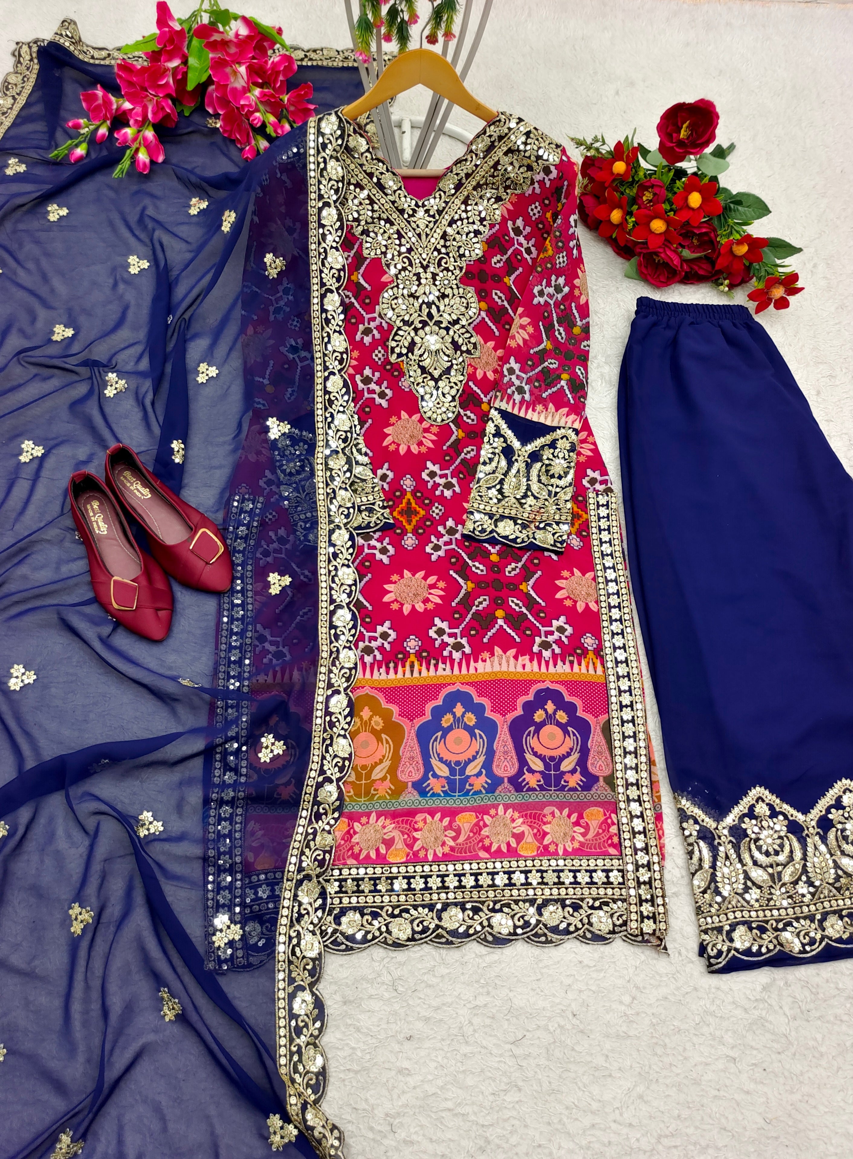 Designer Party Wear Look Top-Sarara With Beautiful Dupatta