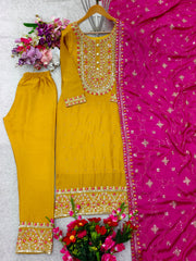 Designer Party Wear Top-Pent And Dupatta With Embroidery Sequence Work