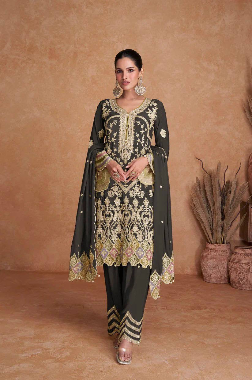 Party Wear Beautiful Top-Bottom And Dupatta With Embroidery Work