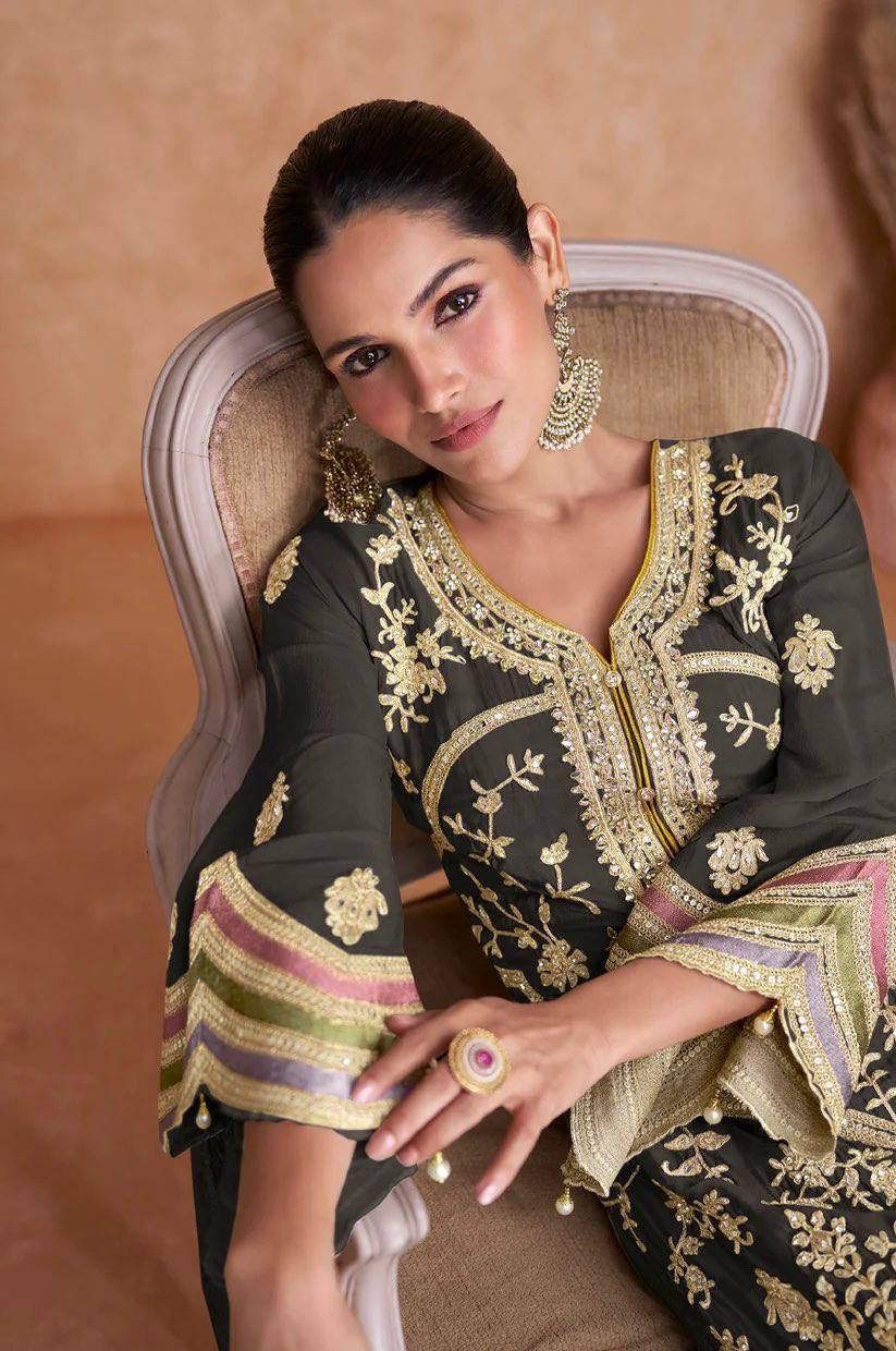 Party Wear Beautiful Top-Bottom And Dupatta With Embroidery Work