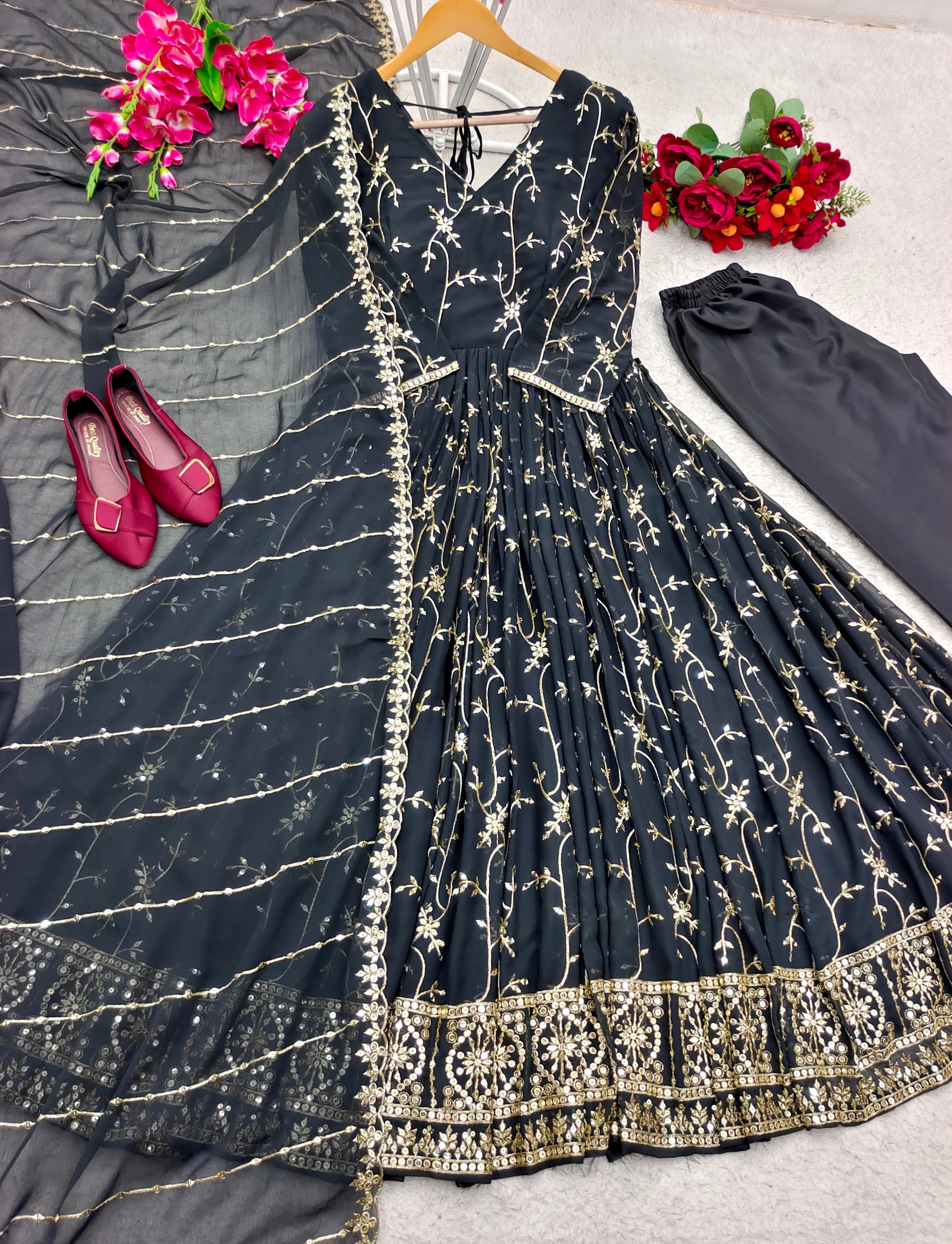 Designer Party Wear Gown With Pent And Dupatta
