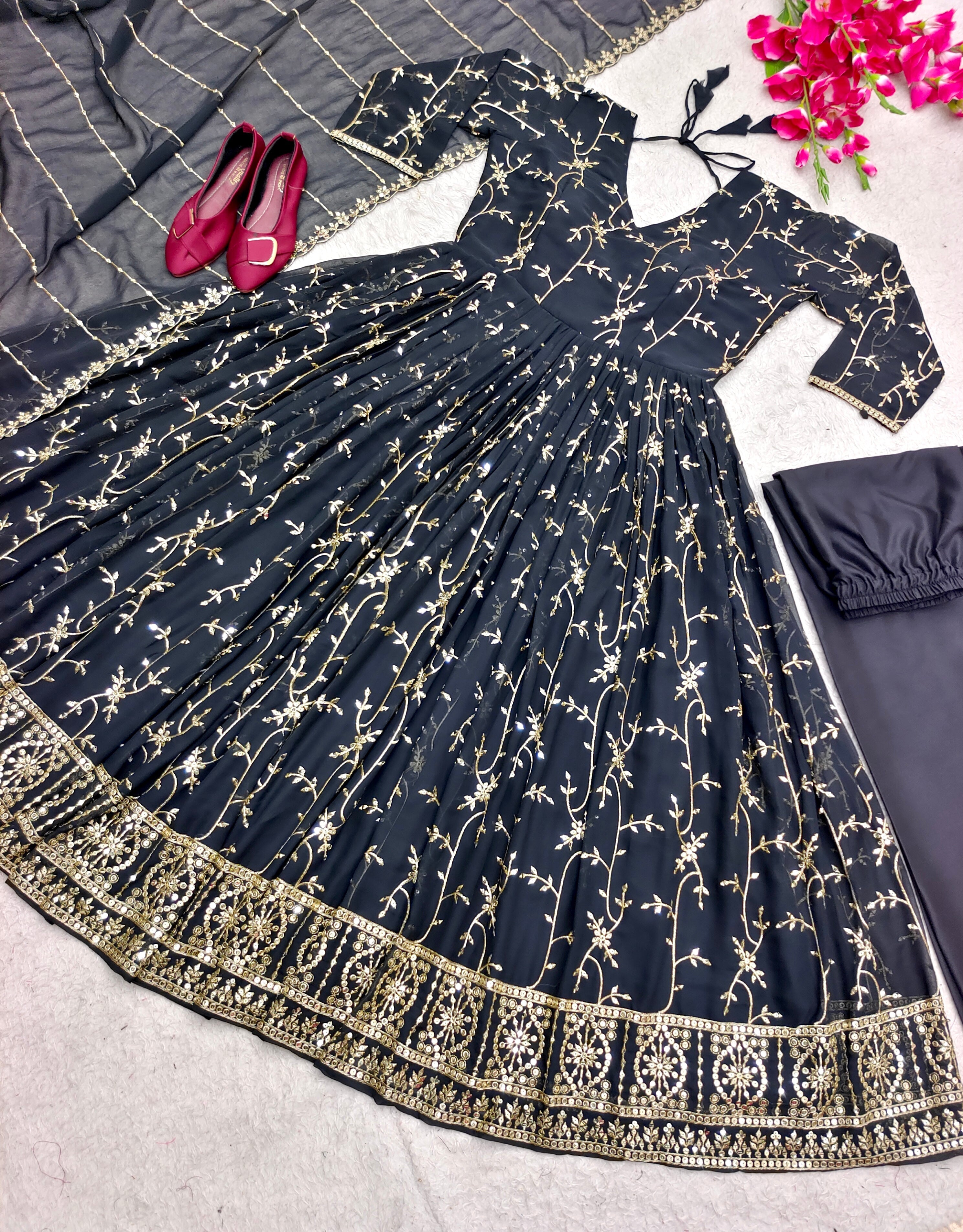 Designer Party Wear Gown With Pent And Dupatta