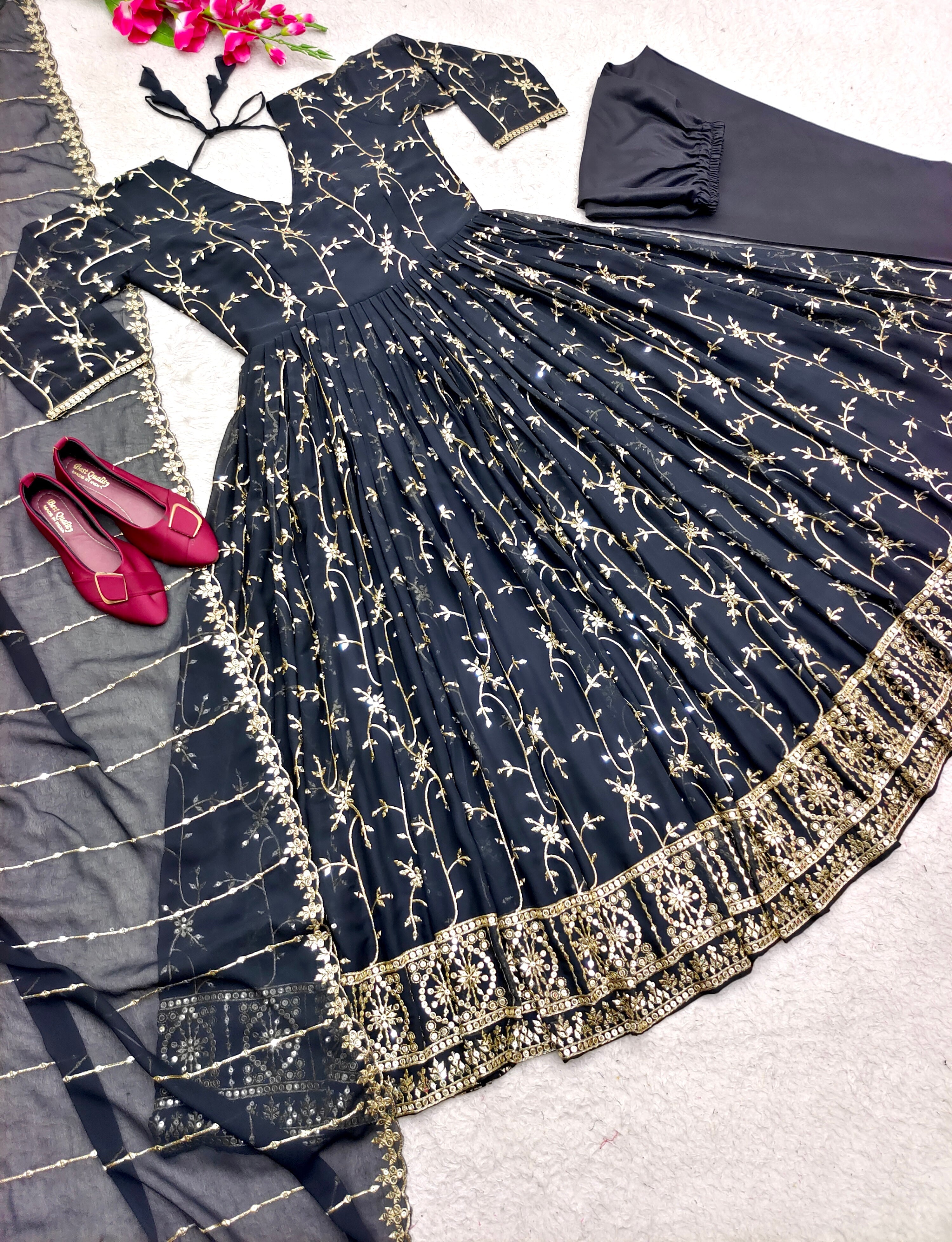 Designer Party Wear Gown With Pent And Dupatta