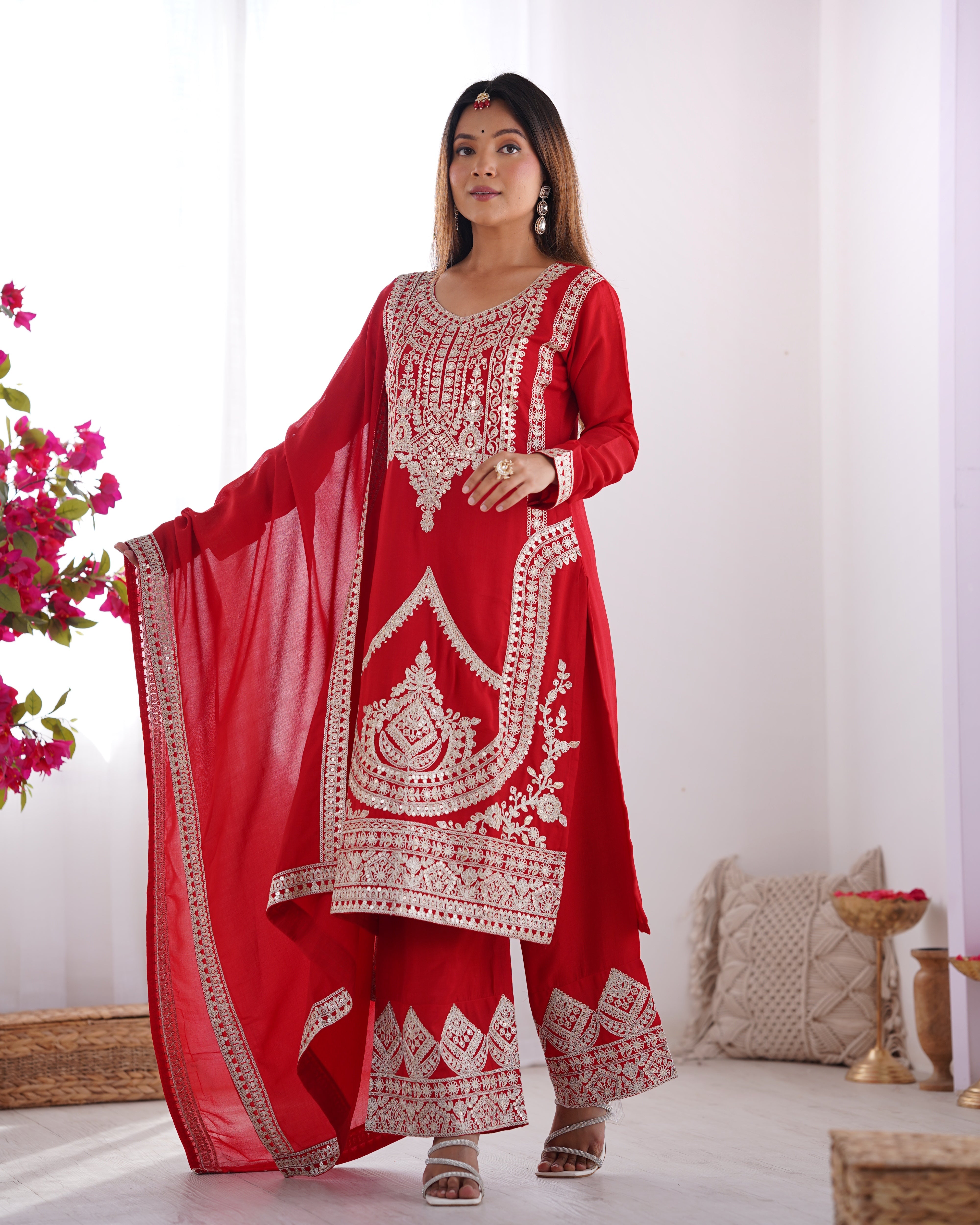 Beautiful Party Wear Top Pent And Dupatta With Embroidery Work