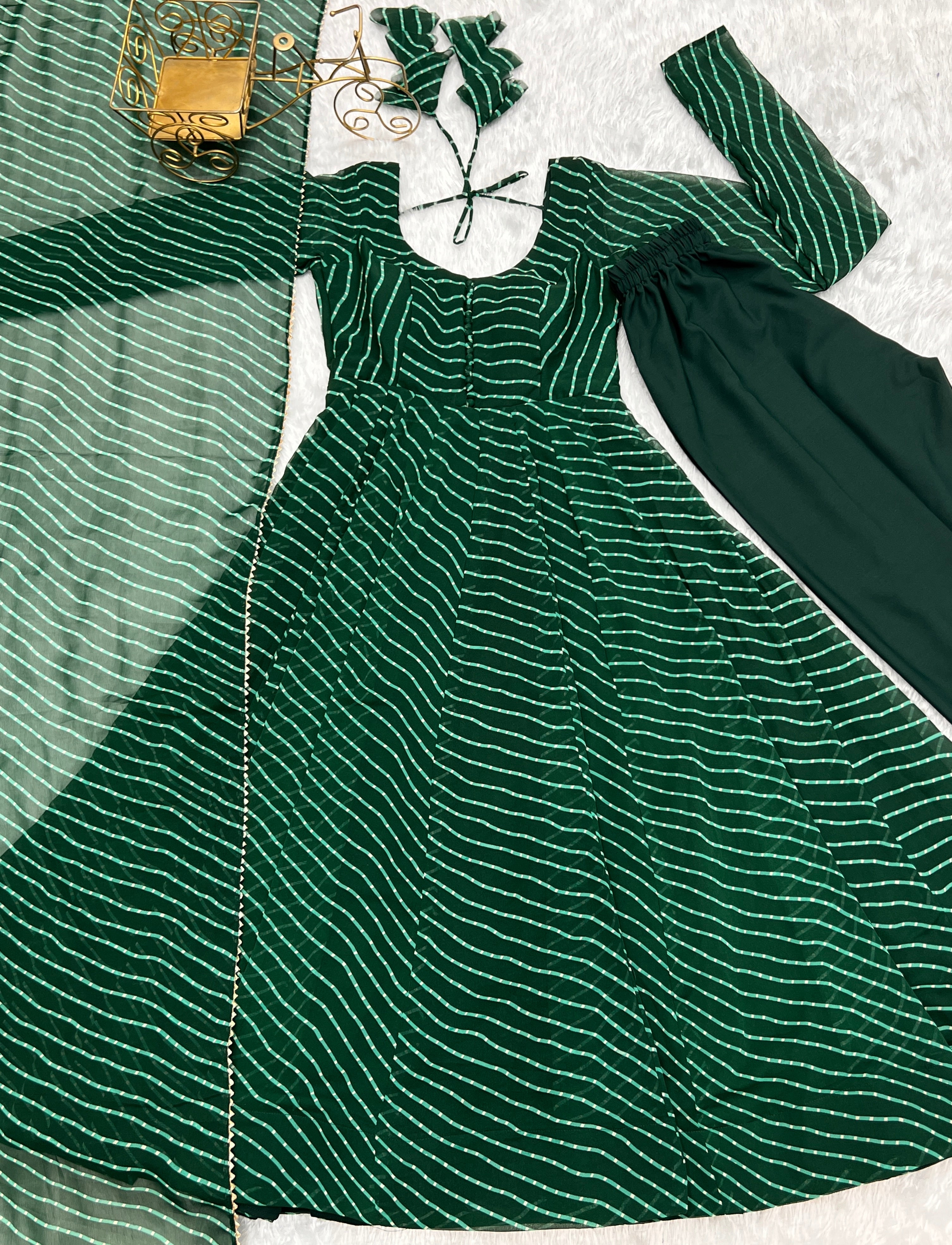 Party Wear Beautiful Gown Pent And Dupatta With Laheriya Print