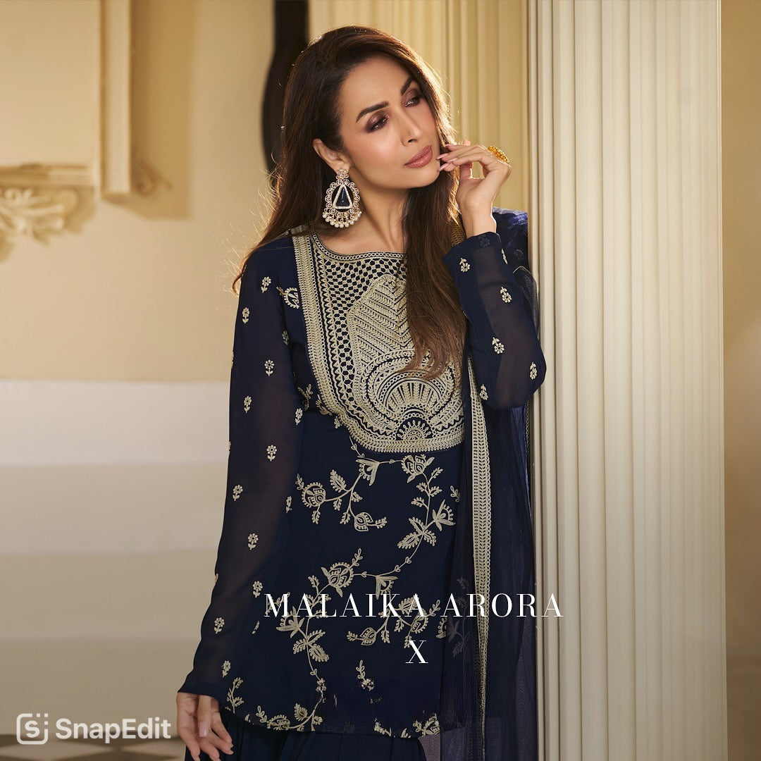 Designer Party Wear Look Top , Sharara Plazzo And Dupatta