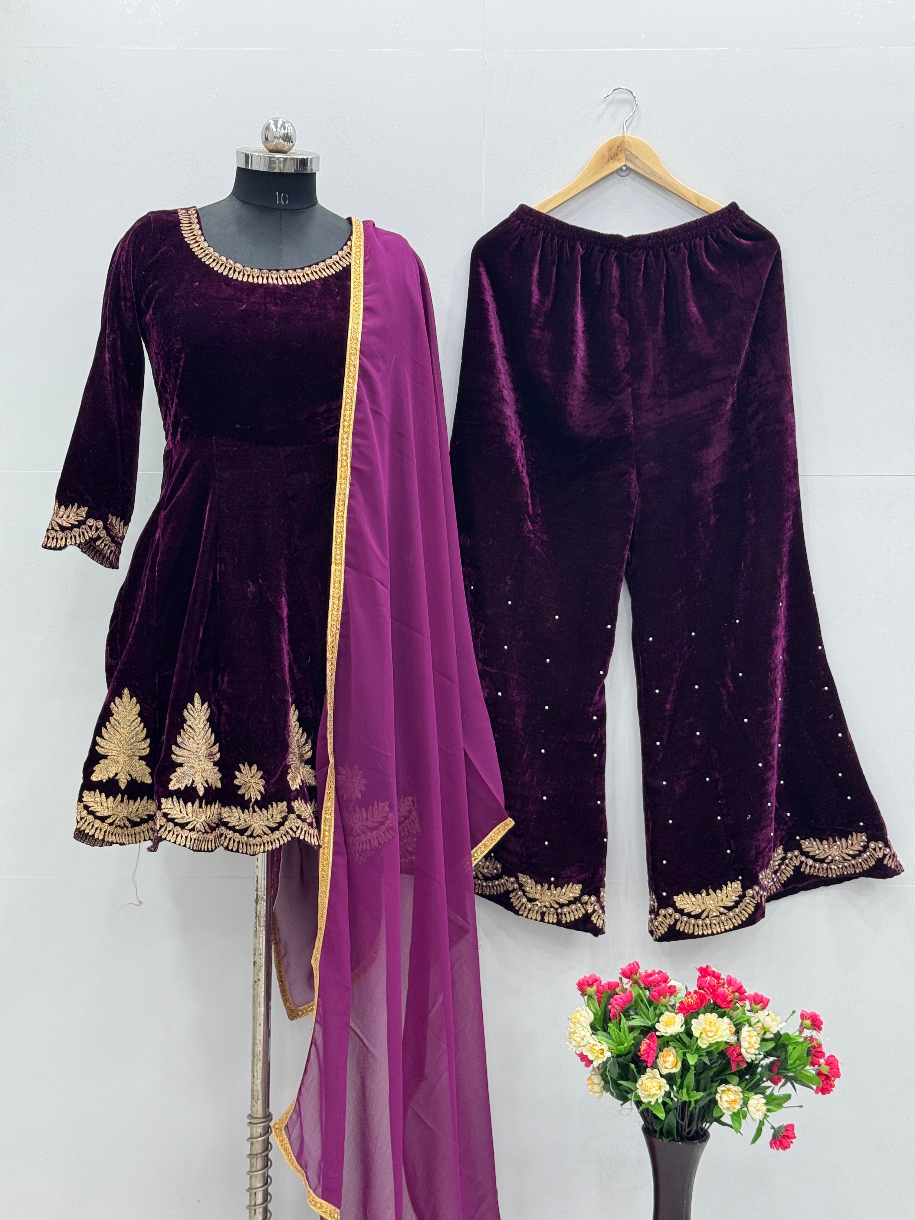 Designer Party Wear Top Pent And Dupatta With Pearl Hand Work