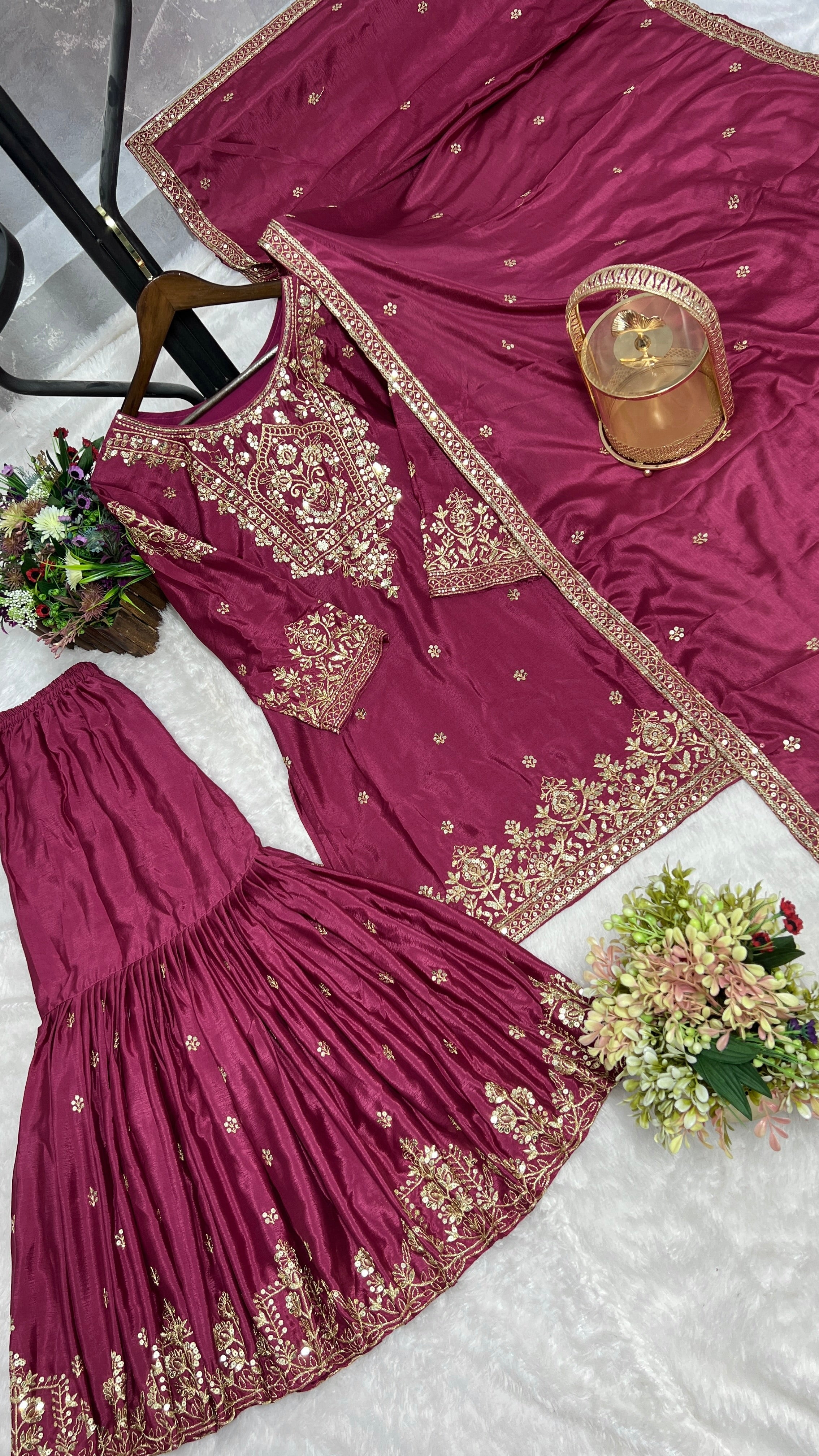 Fancy Top-Sharara And Dupatta With Embroidery And Sequence Work