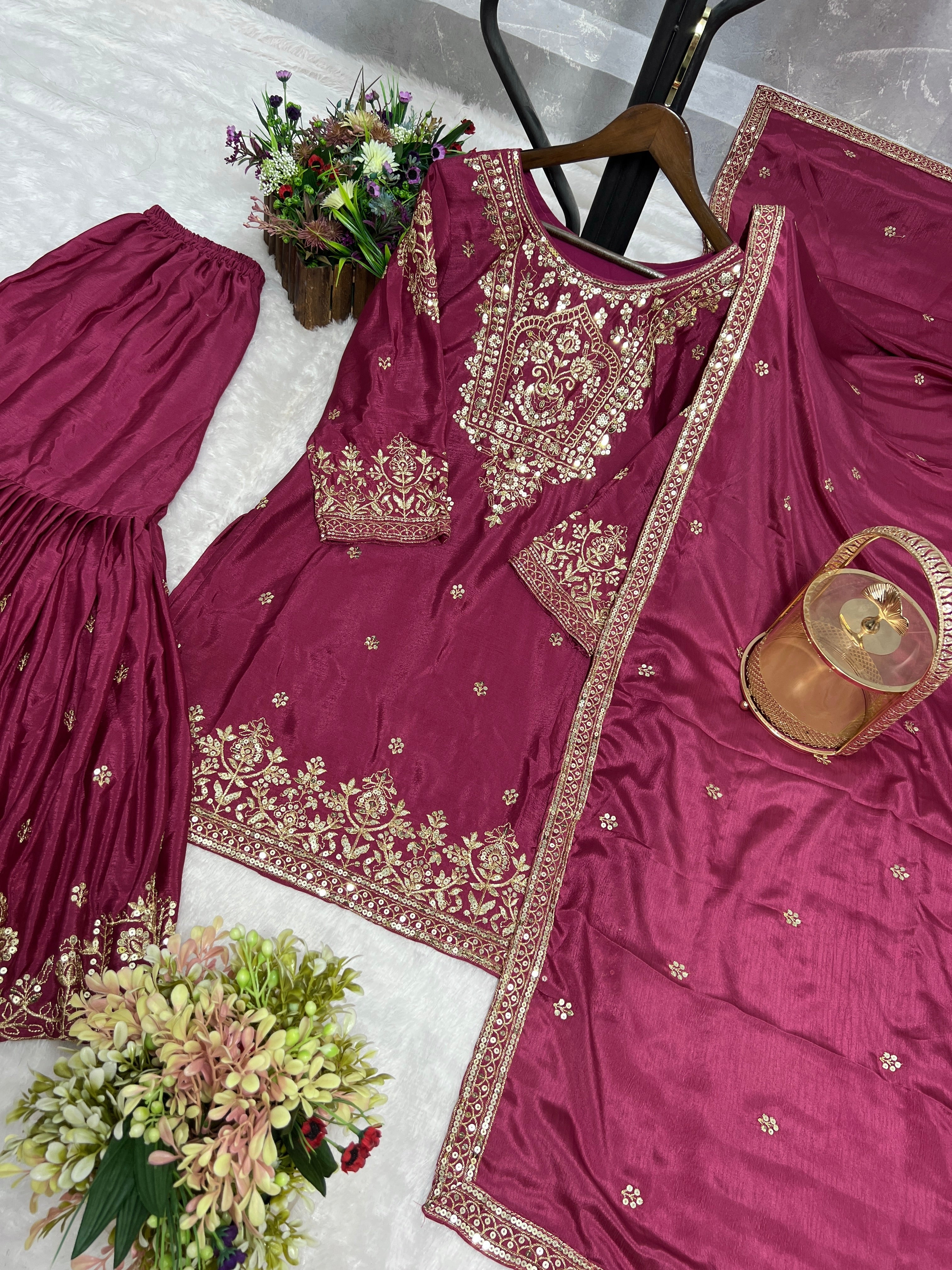 Fancy Top-Sharara And Dupatta With Embroidery And Sequence Work