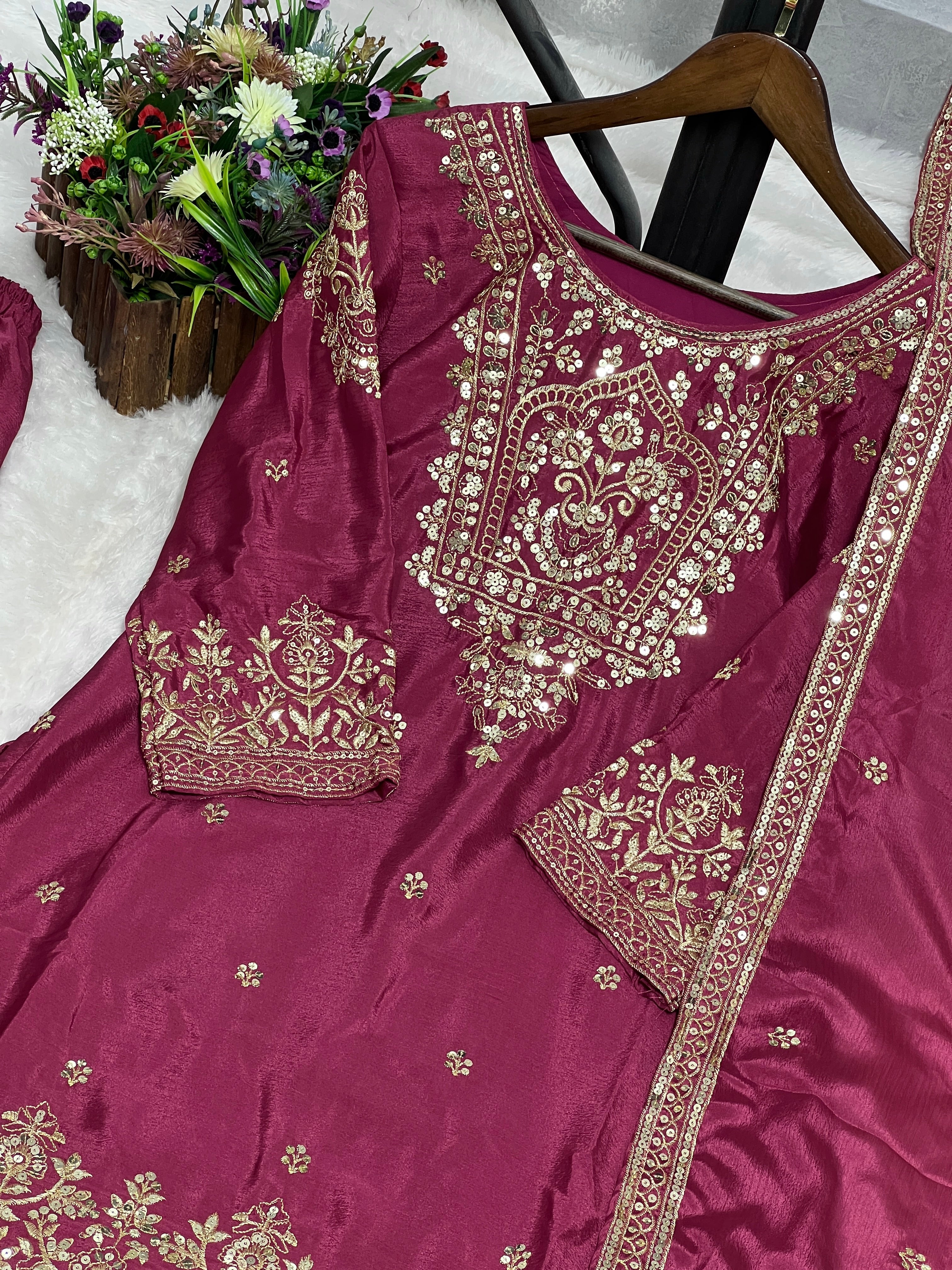 Fancy Top-Sharara And Dupatta With Embroidery And Sequence Work