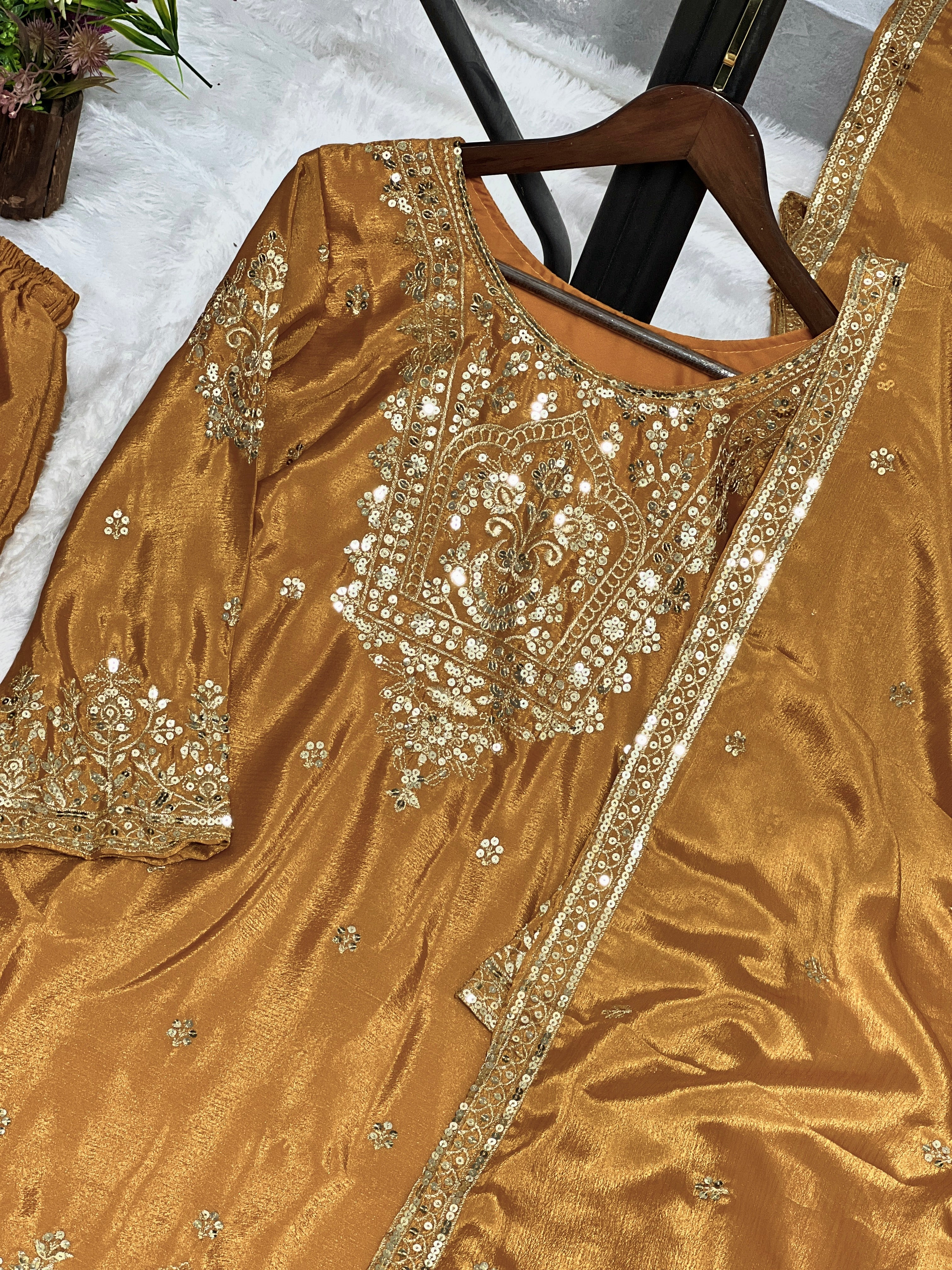 Fancy Top-Sharara And Dupatta With Embroidery And Sequence Work