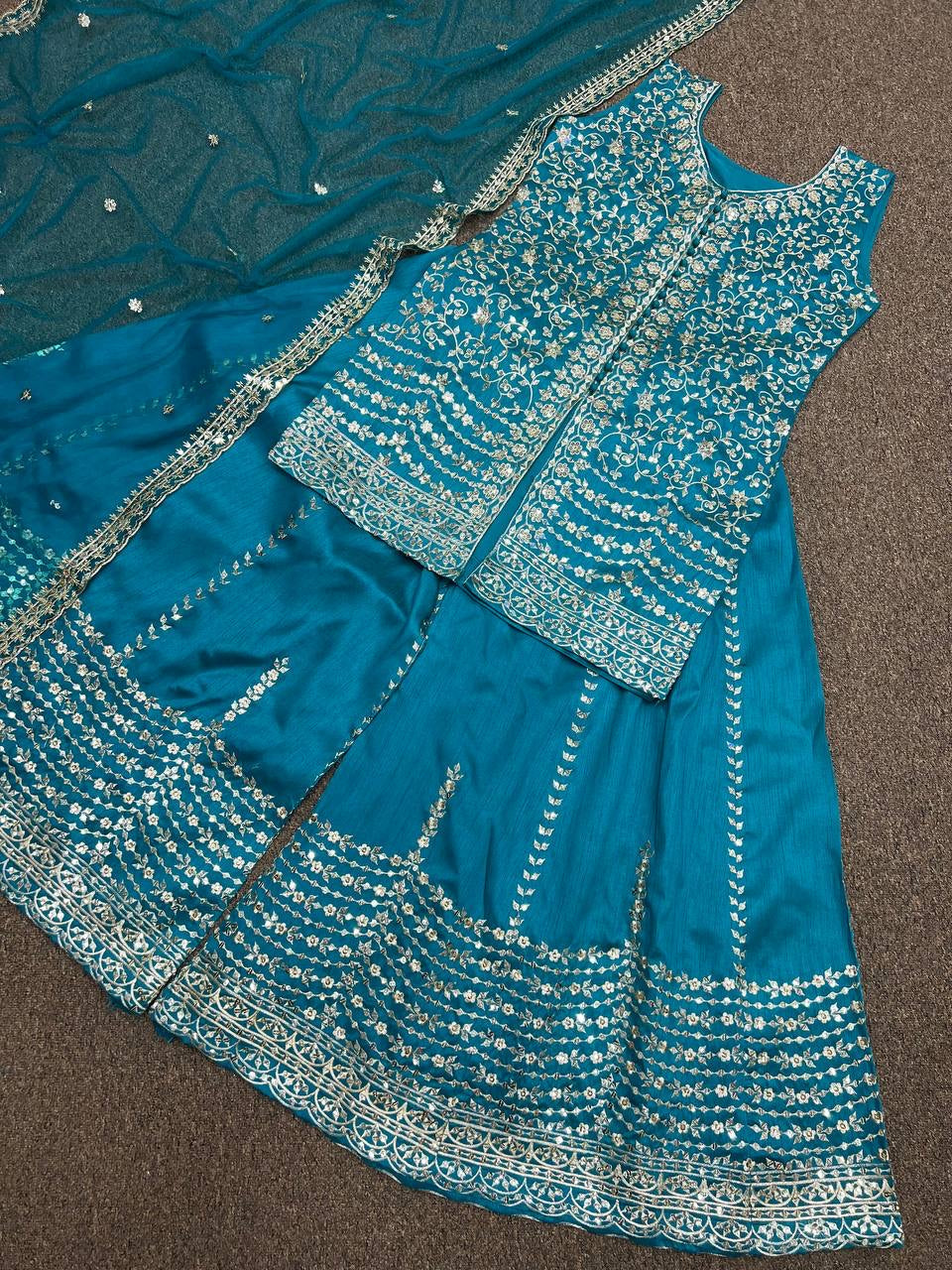 Party Wear Designer Top-Plazzo With Dupatta