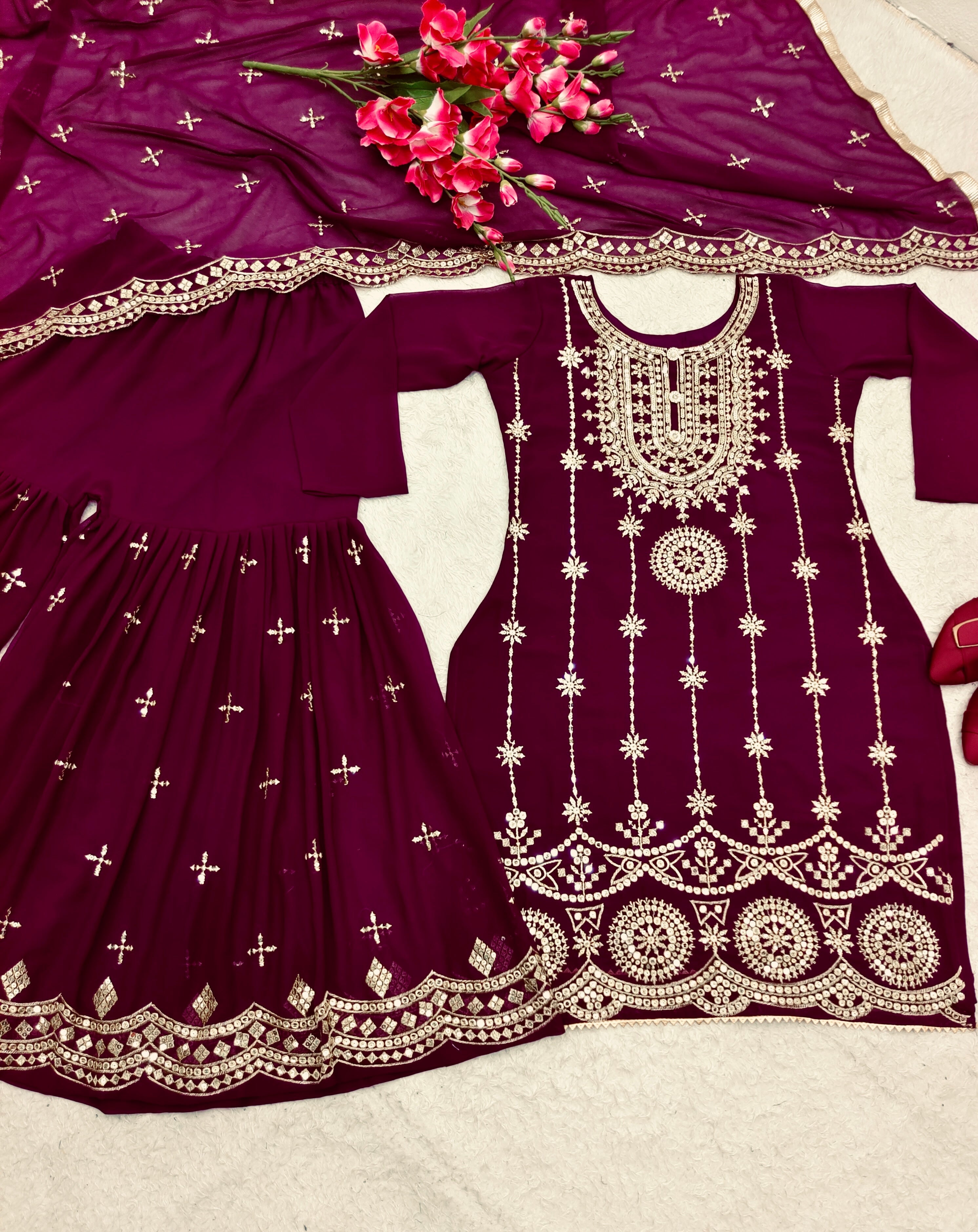 Designer Party Wear Top-Sarara With Beautiful Dupatta