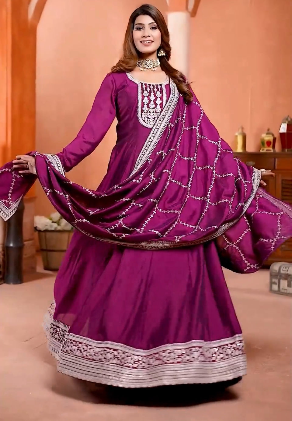 Beautiful Party Wear Anarkali Gown And Pent With Designer Dupatta