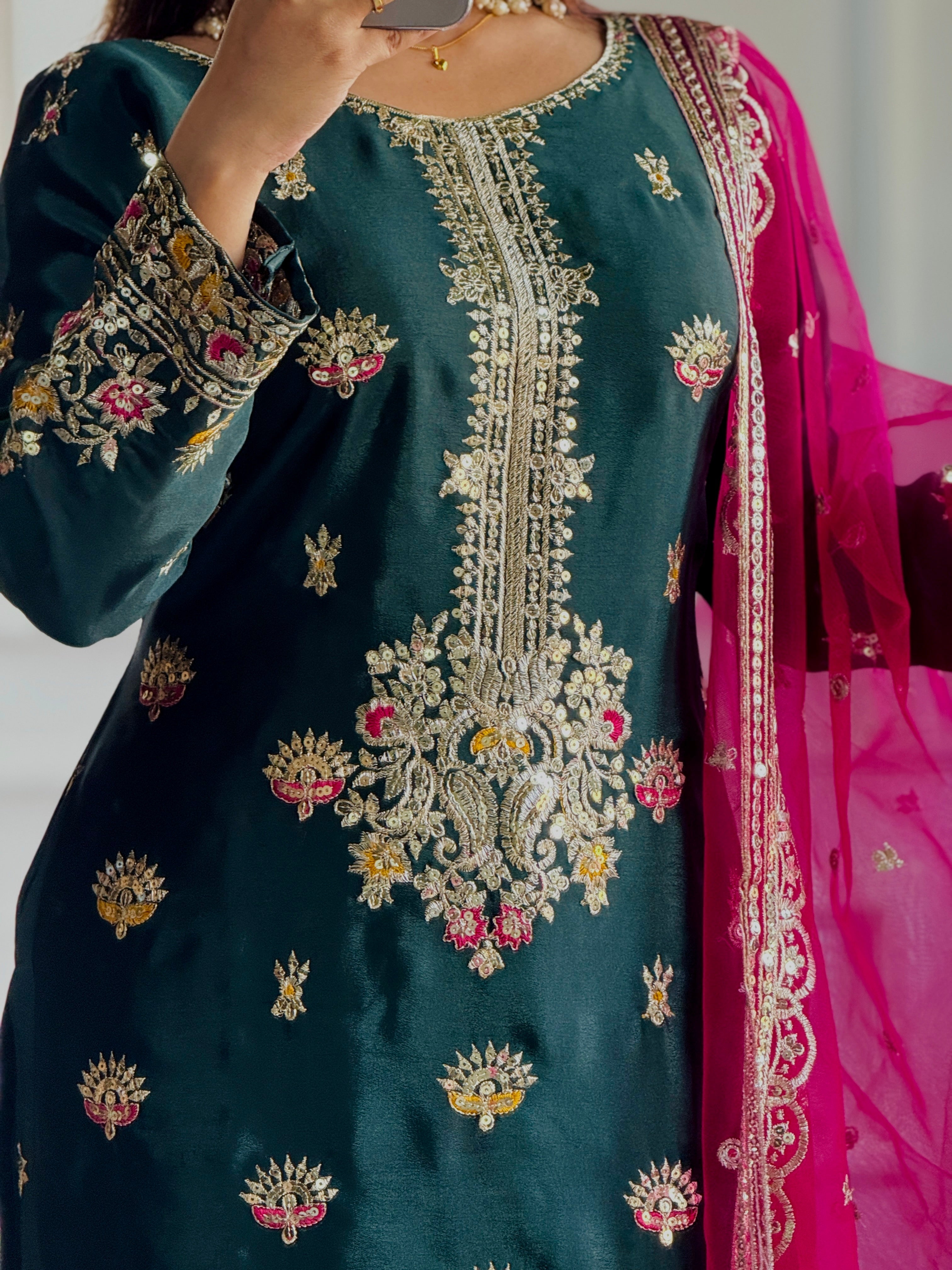 Party Wear Beautiful Top-Plazzo And Dupatta