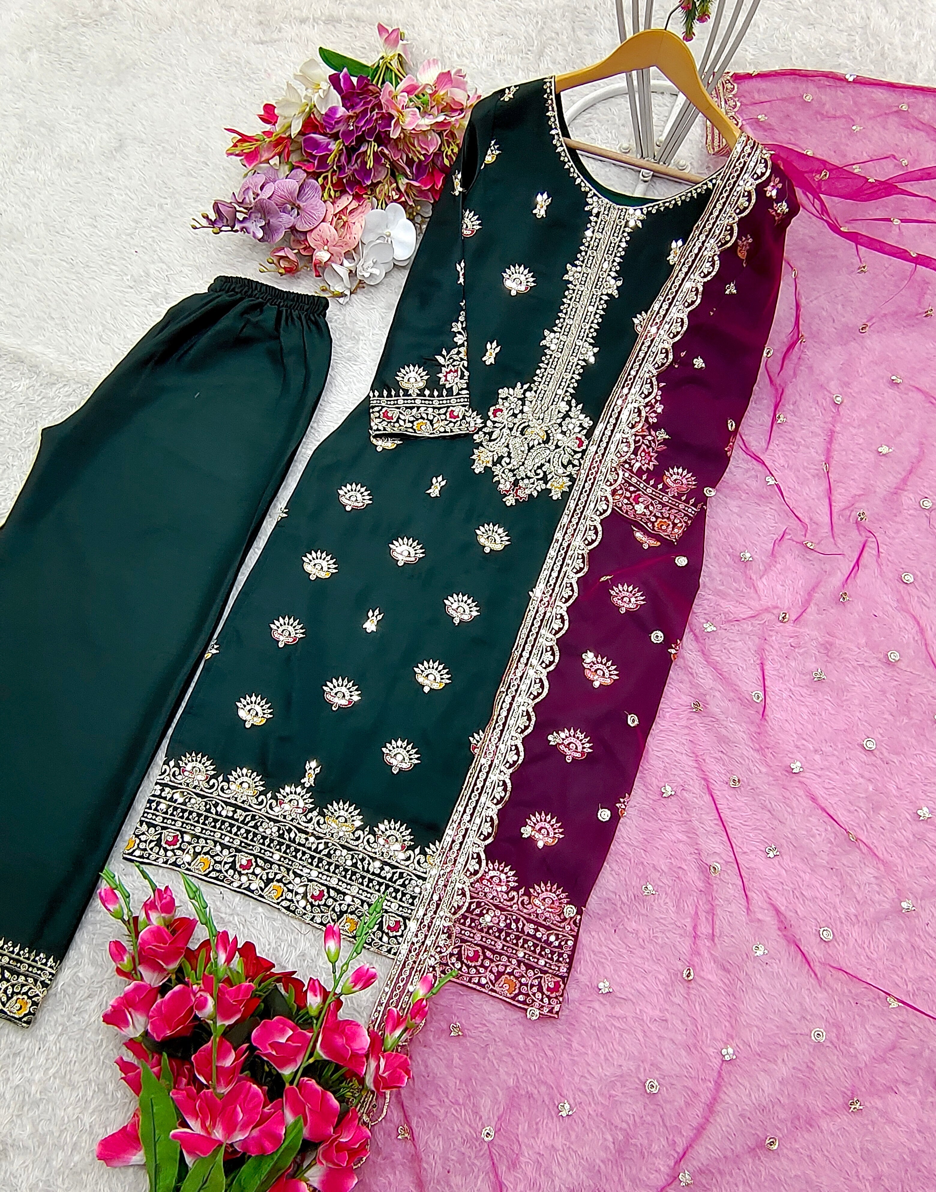 Party Wear Beautiful Top-Plazzo And Dupatta