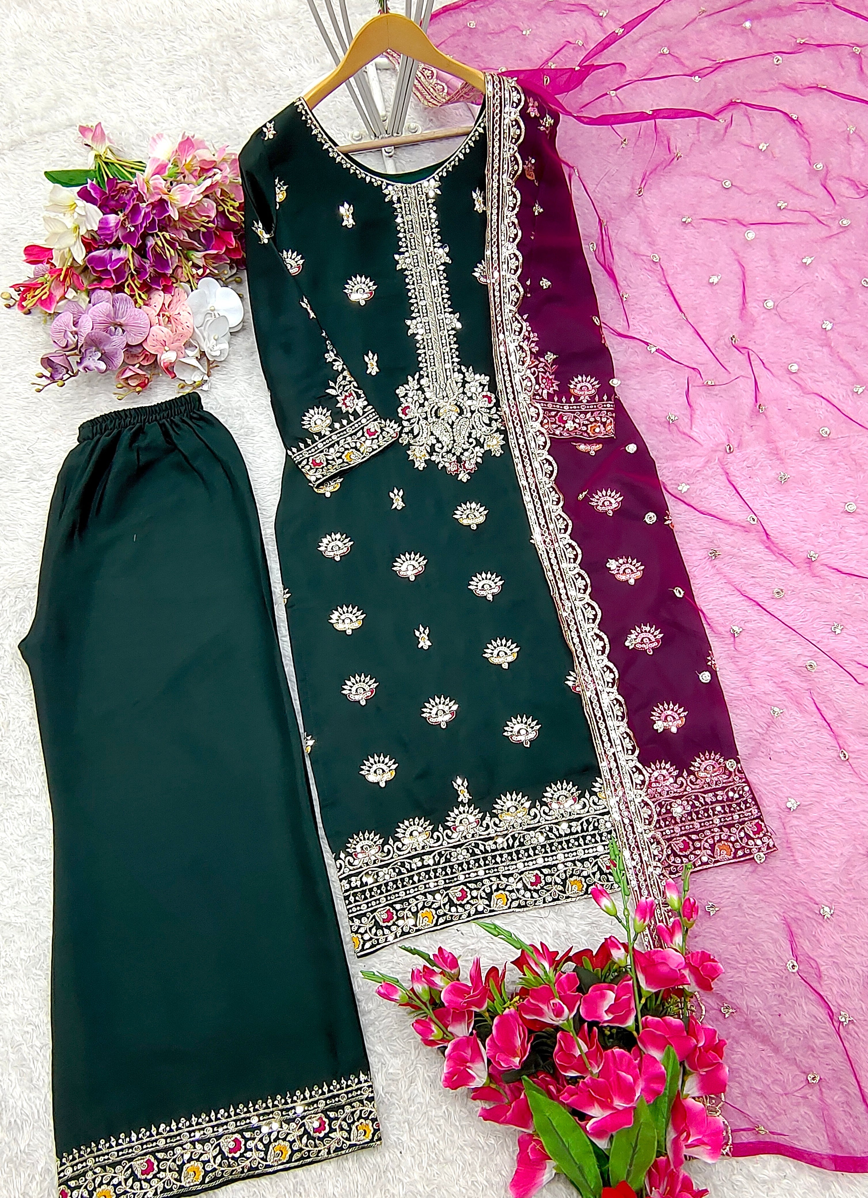 Party Wear Beautiful Top-Plazzo And Dupatta