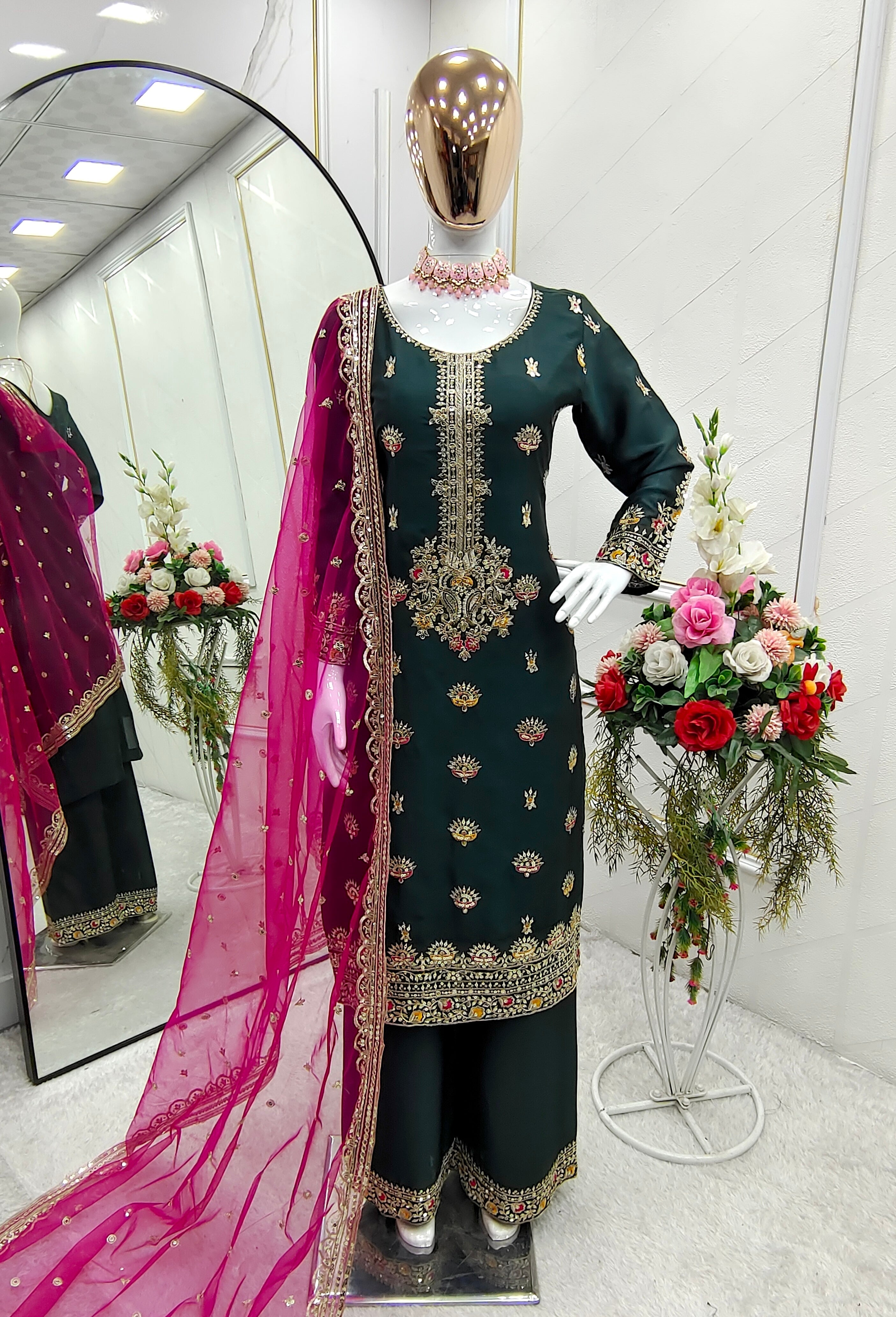 Party Wear Beautiful Top-Plazzo And Dupatta