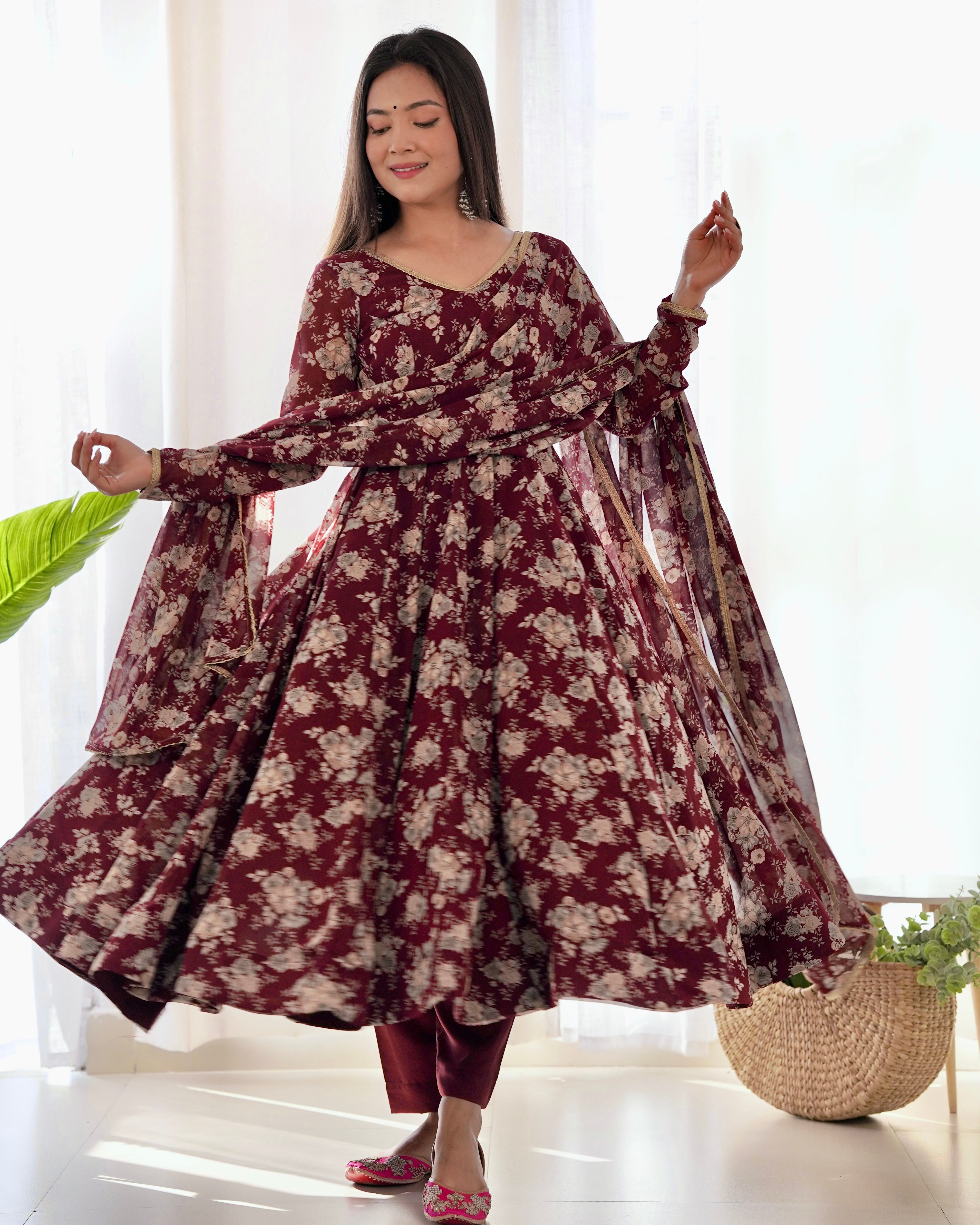 Beautiful Party Wear Anarkali Gown Pent And Dupatta