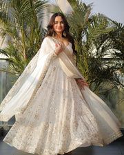 Beautiful Party Wear Anarkali Gown And Fancy Dupatta