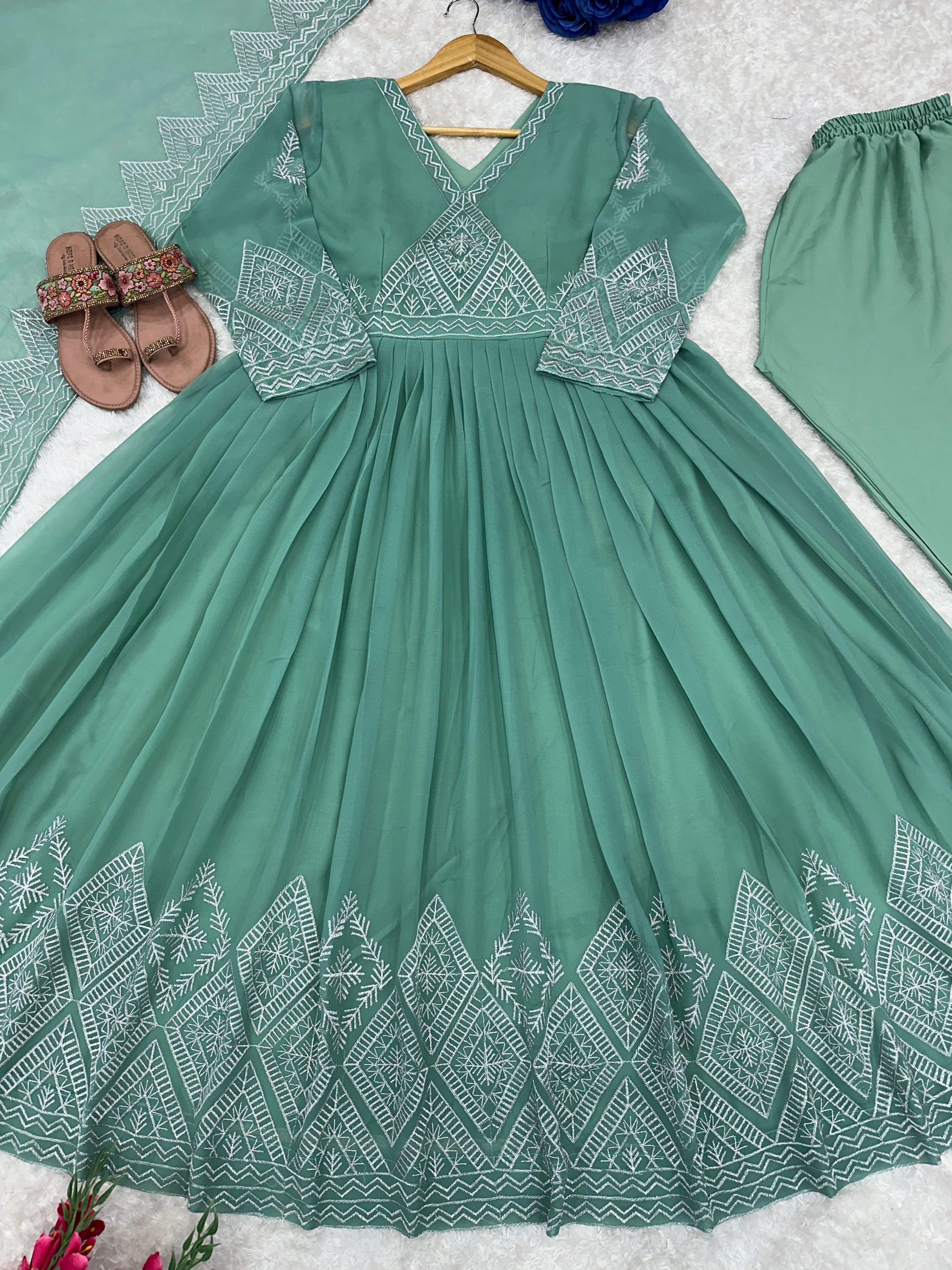 Beautiful Party Wear Look Gown With Pent And Dupatta