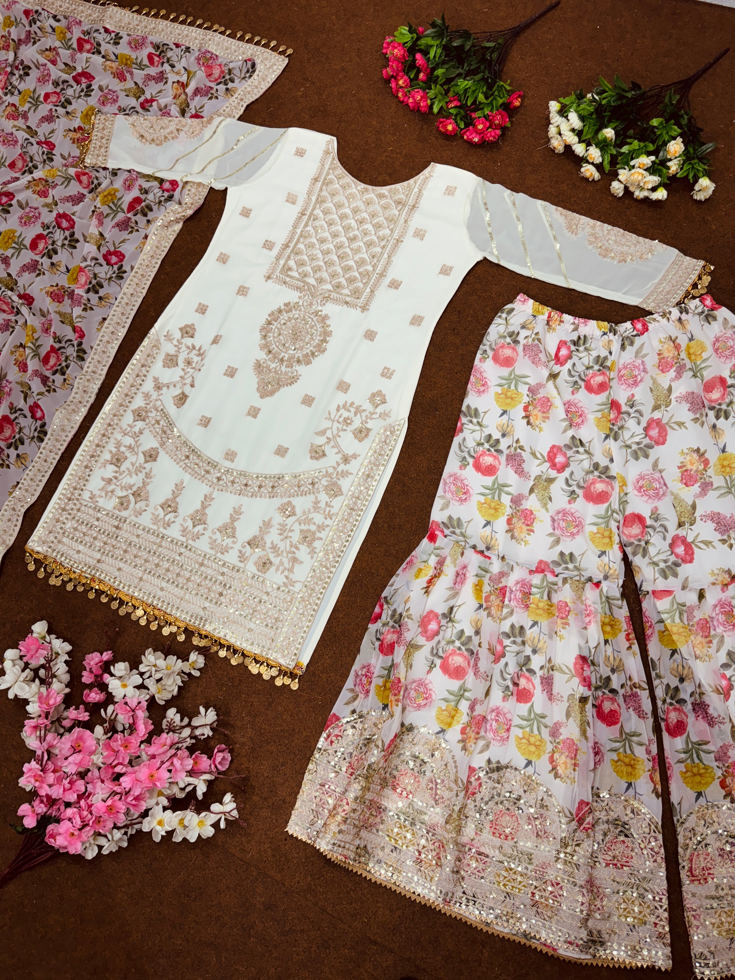 Beautiful Party Wear Top Plazzo And Dupatta With Digital Print