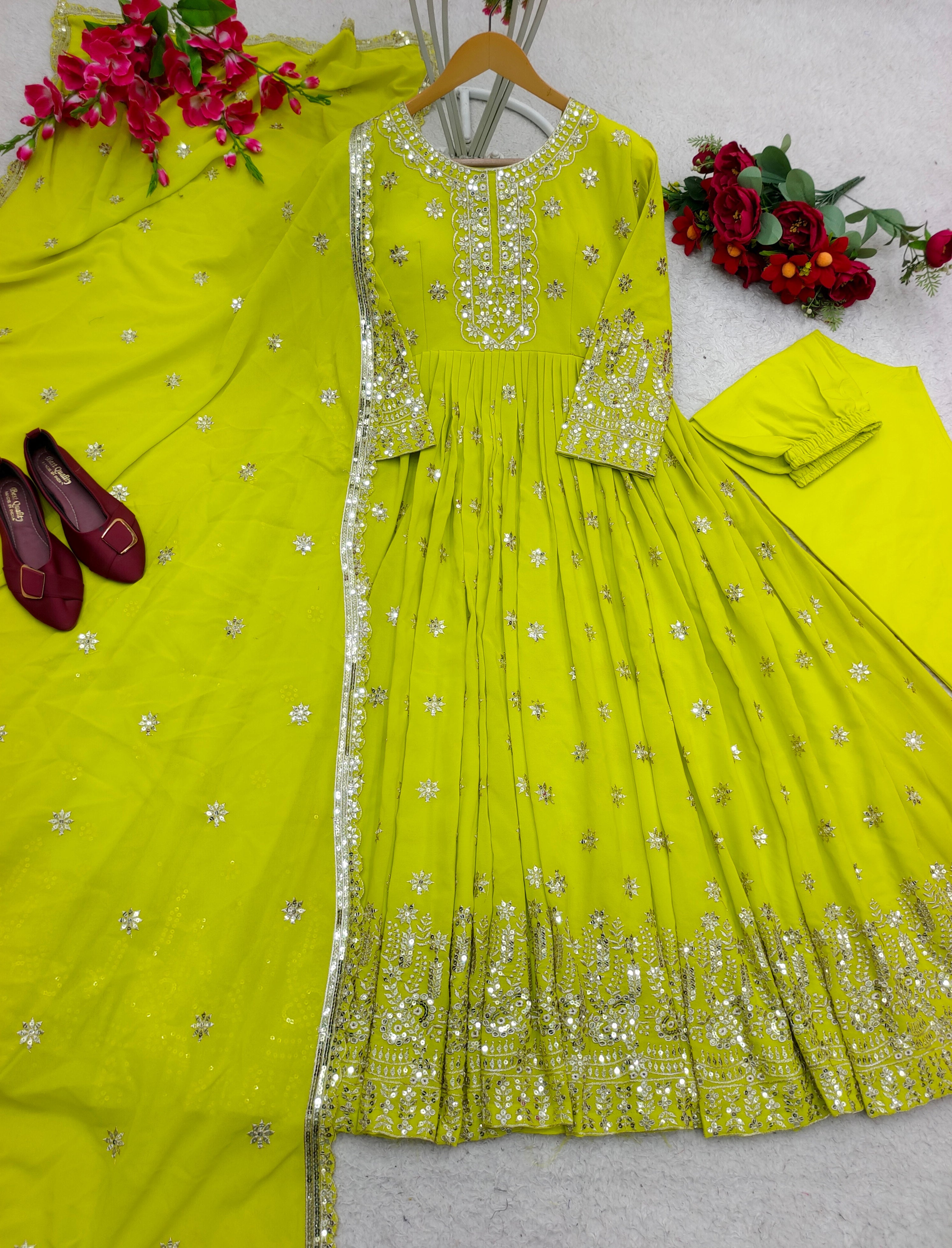 Designer Party Wear Gown With Pent And Beautiful Dupatta