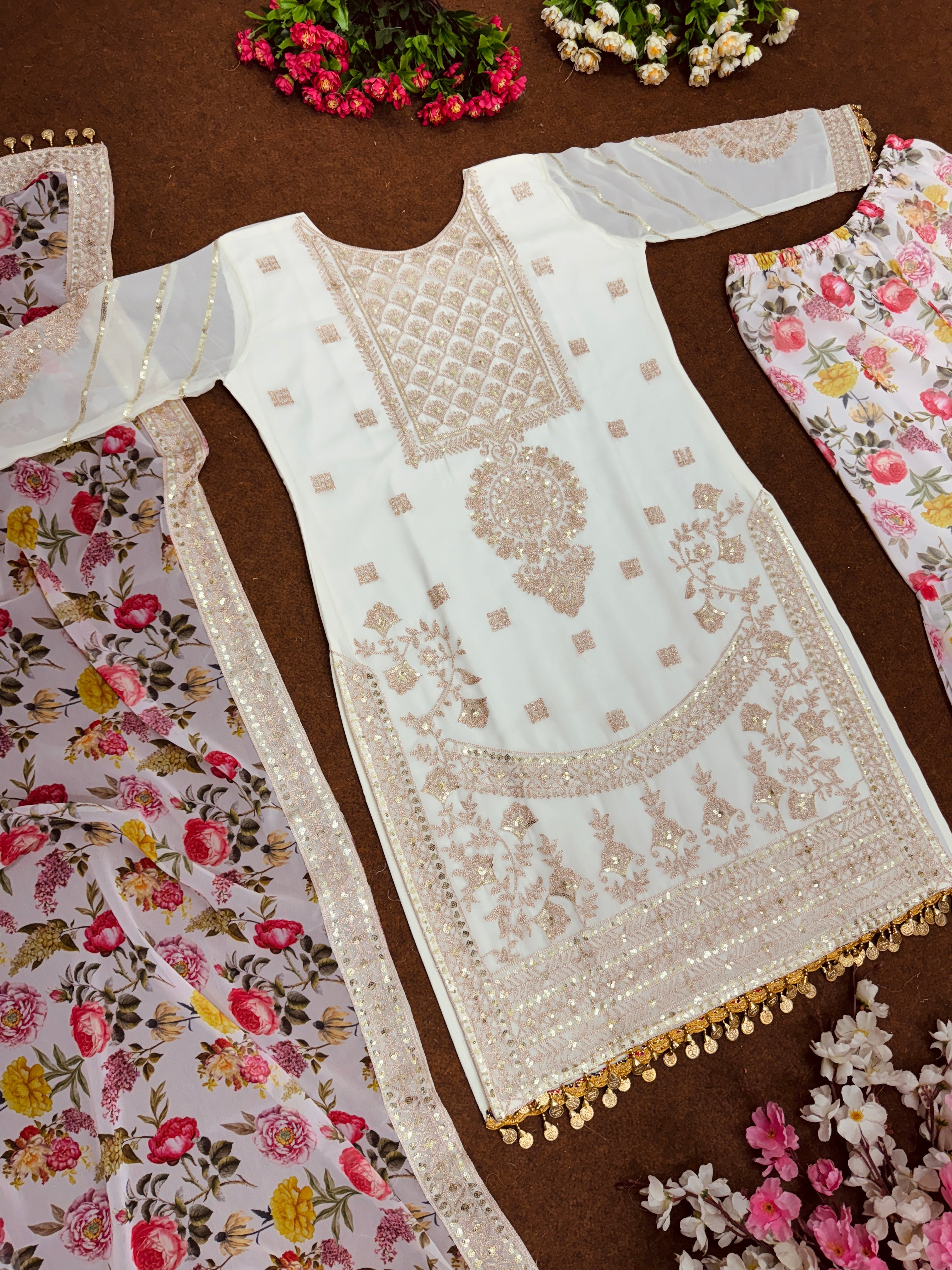 Beautiful Party Wear Top Plazzo And Dupatta With Digital Print