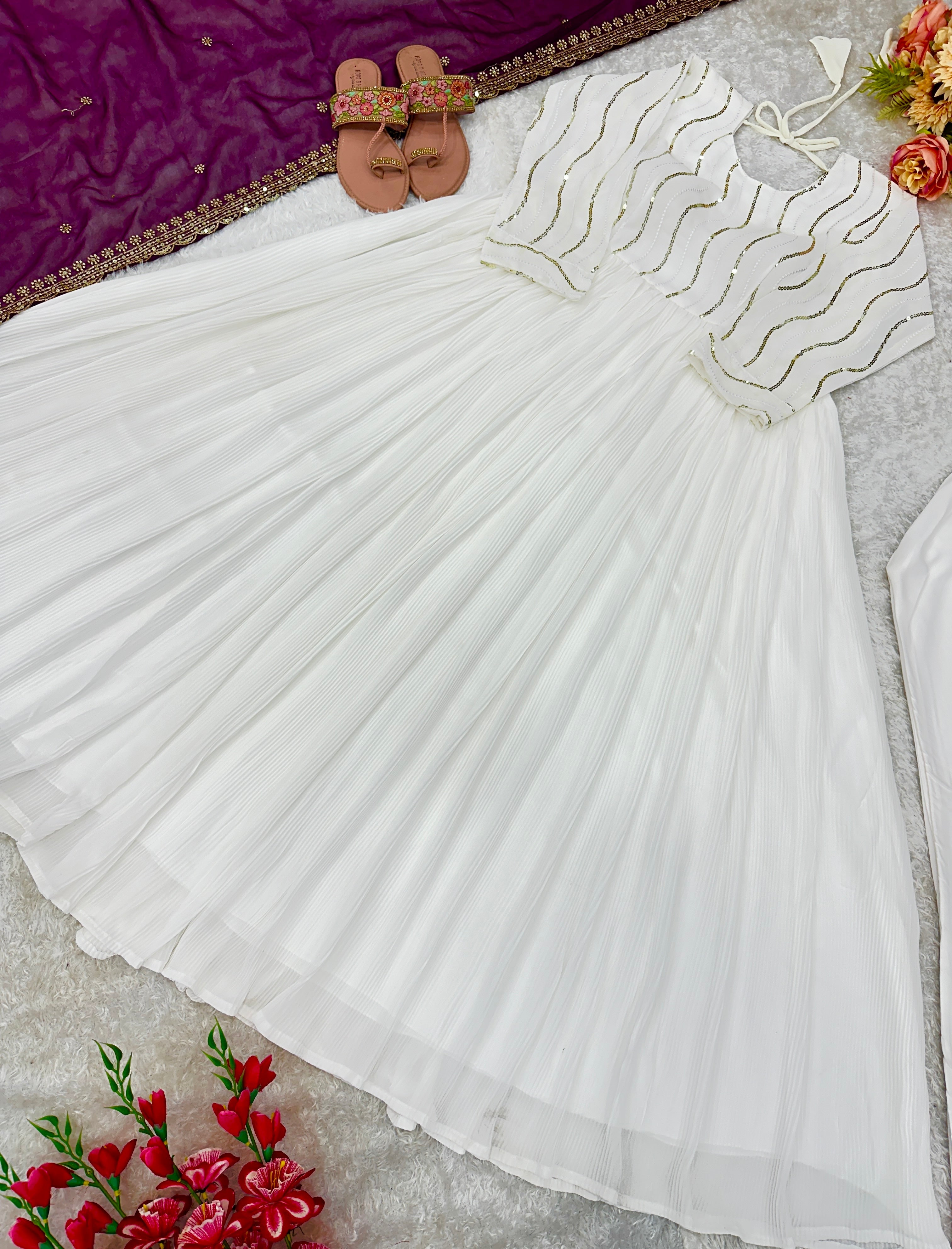 Designer Party Wear Anarkali Gown With Pent And Beautiful Dupatta