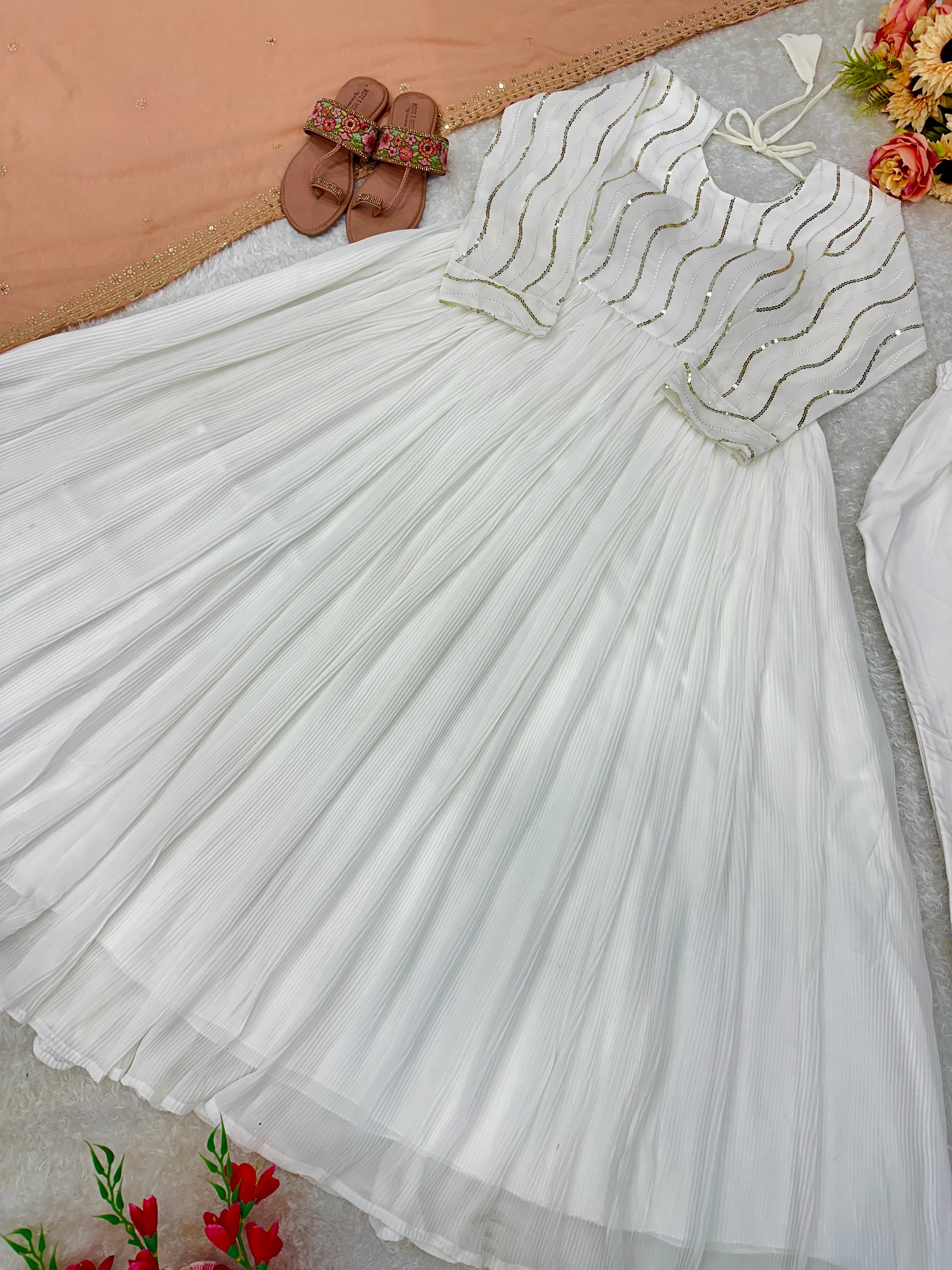 Designer Party Wear Anarkali Gown With Pent And Beautiful Dupatta