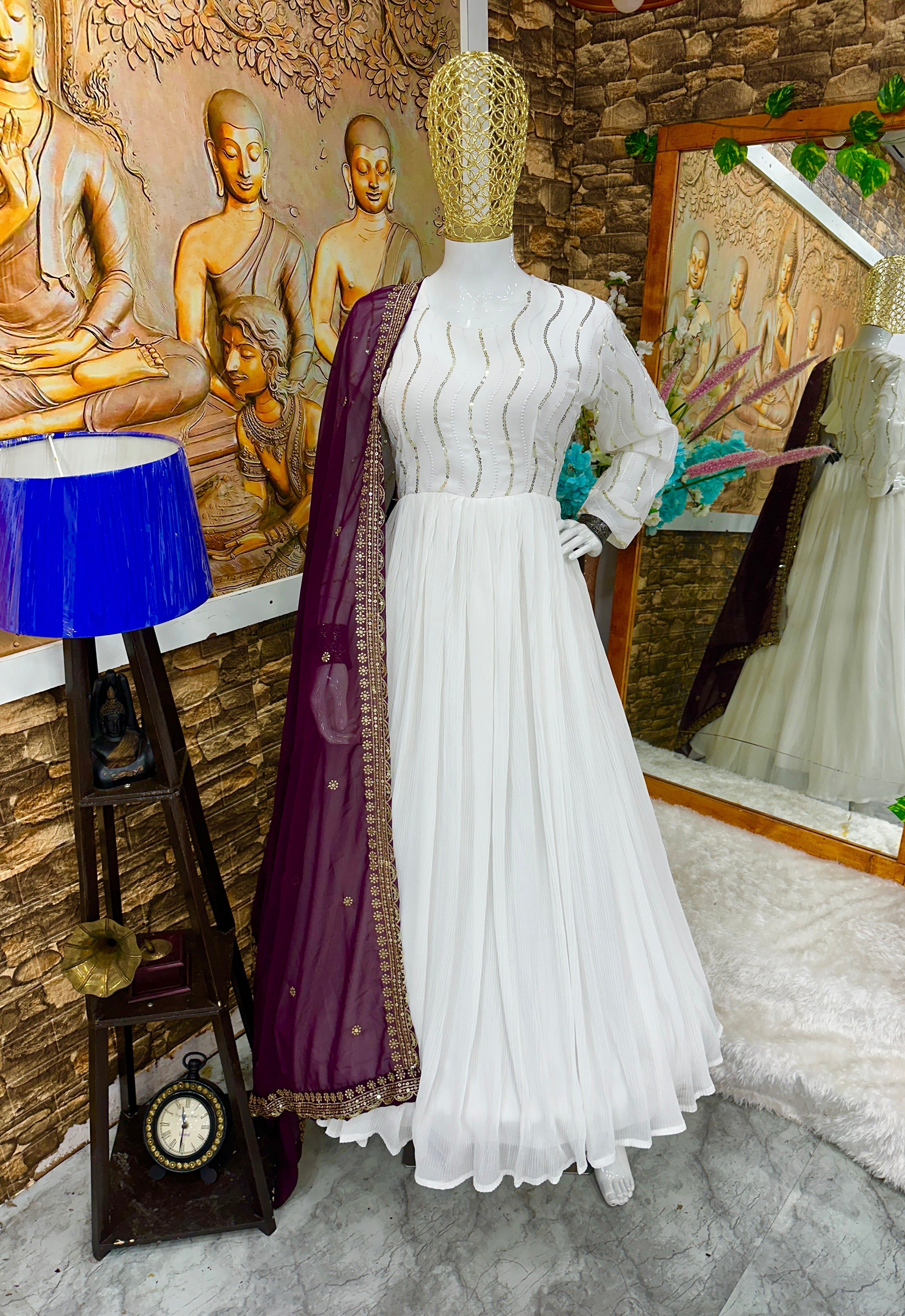 Designer Party Wear Anarkali Gown With Pent And Beautiful Dupatta