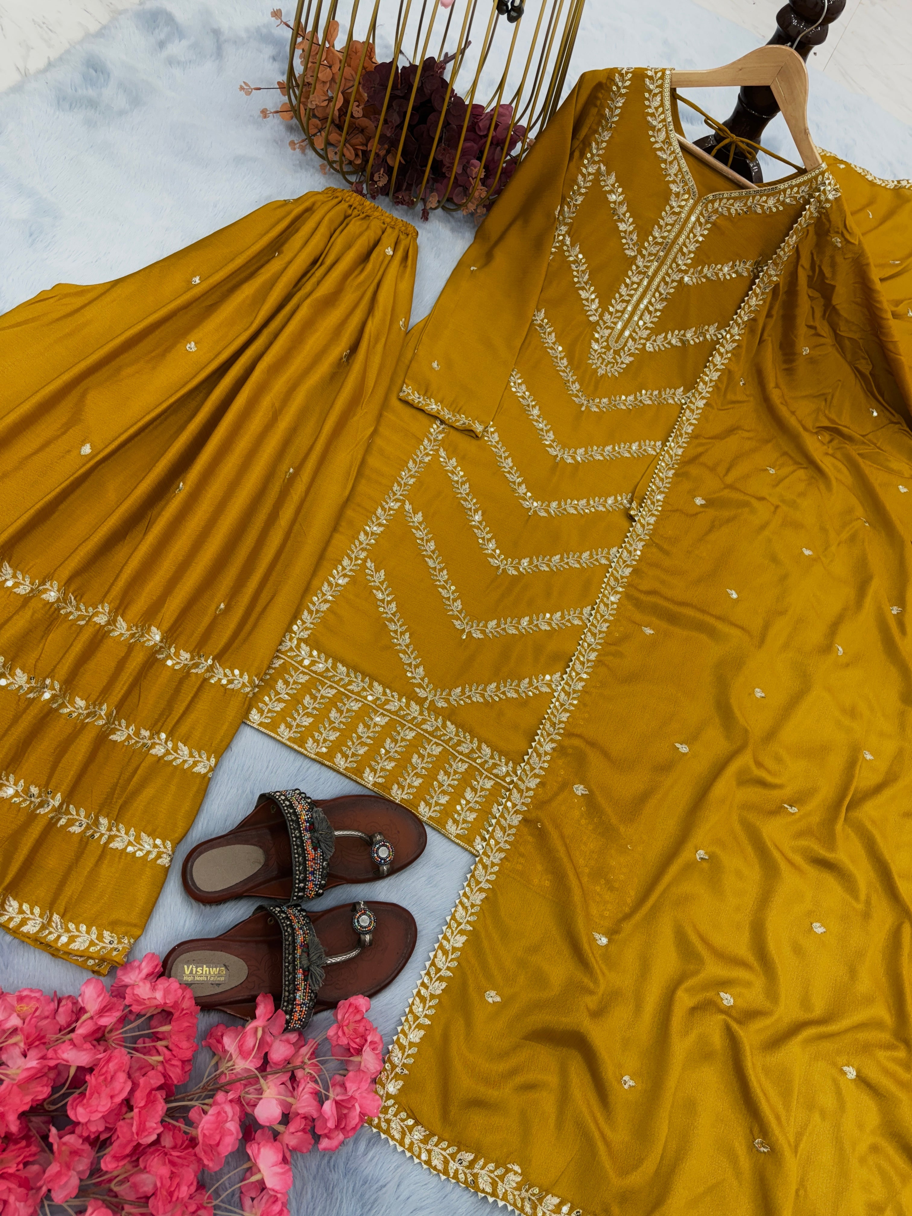 Designer Top Plazzo & Dupatta With Embroidery Sequence Work