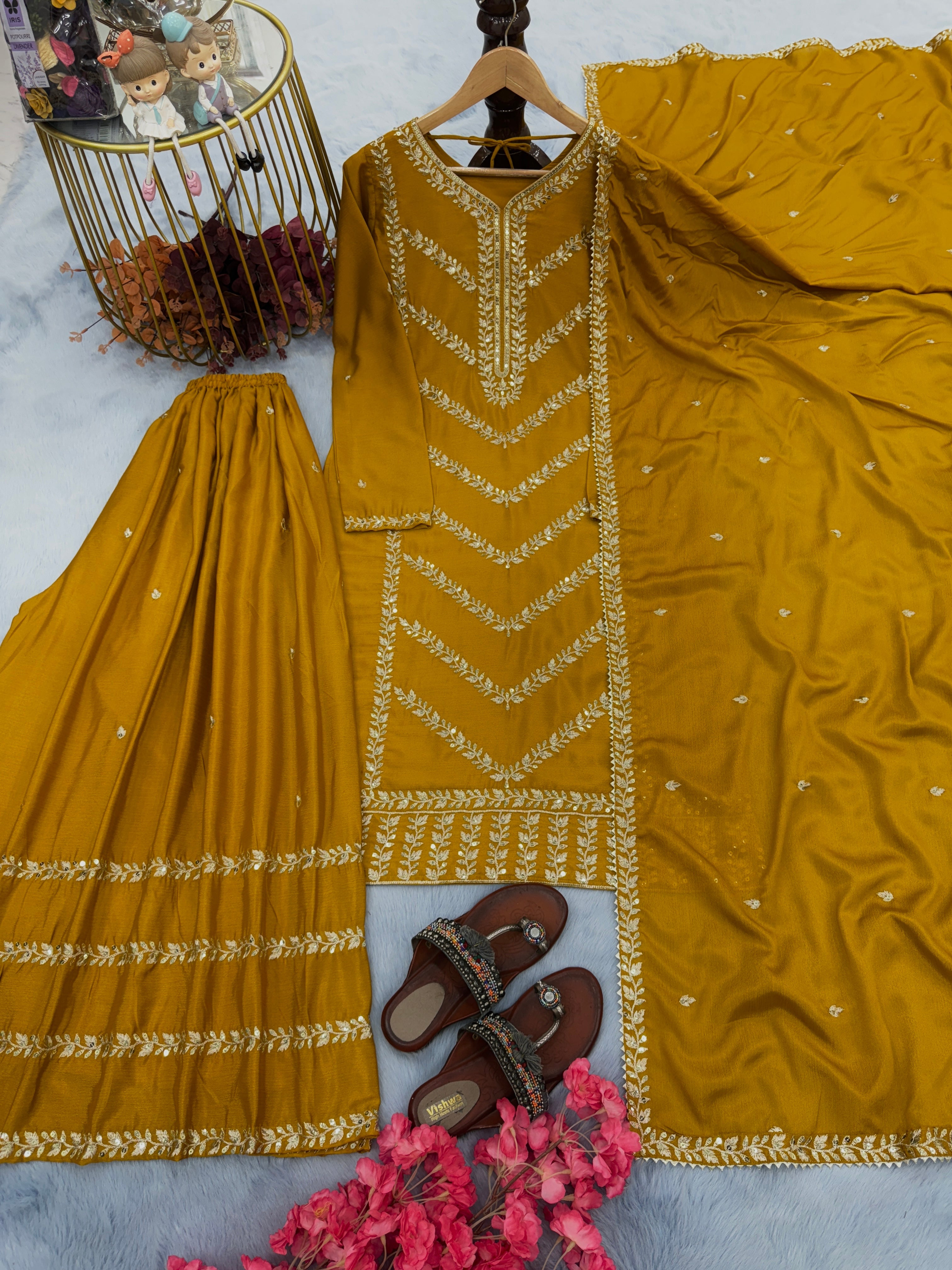 Designer Top Plazzo & Dupatta With Embroidery Sequence Work