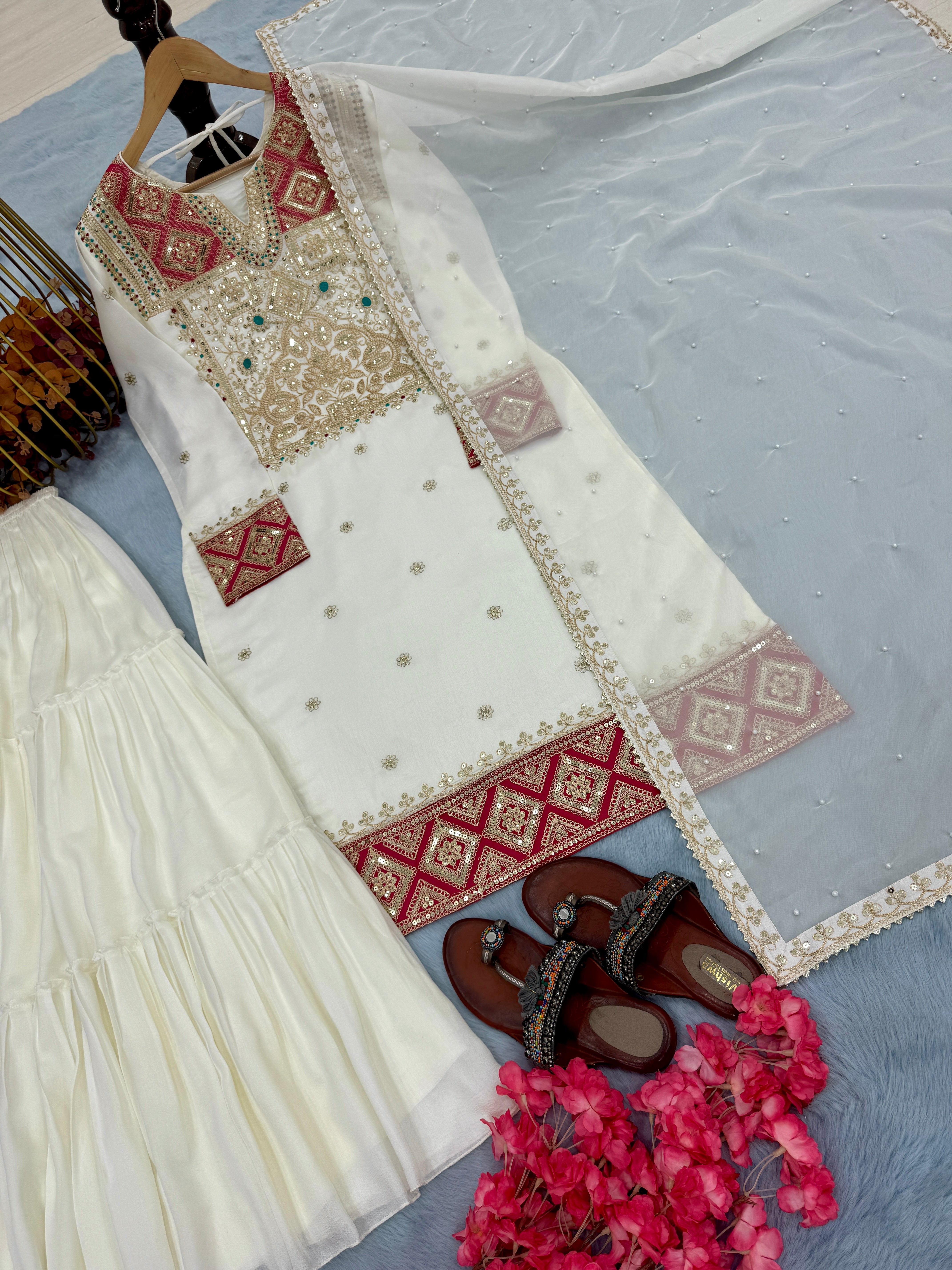 Designer Party Wear Look Top Sarara Plazzo & Dupatta