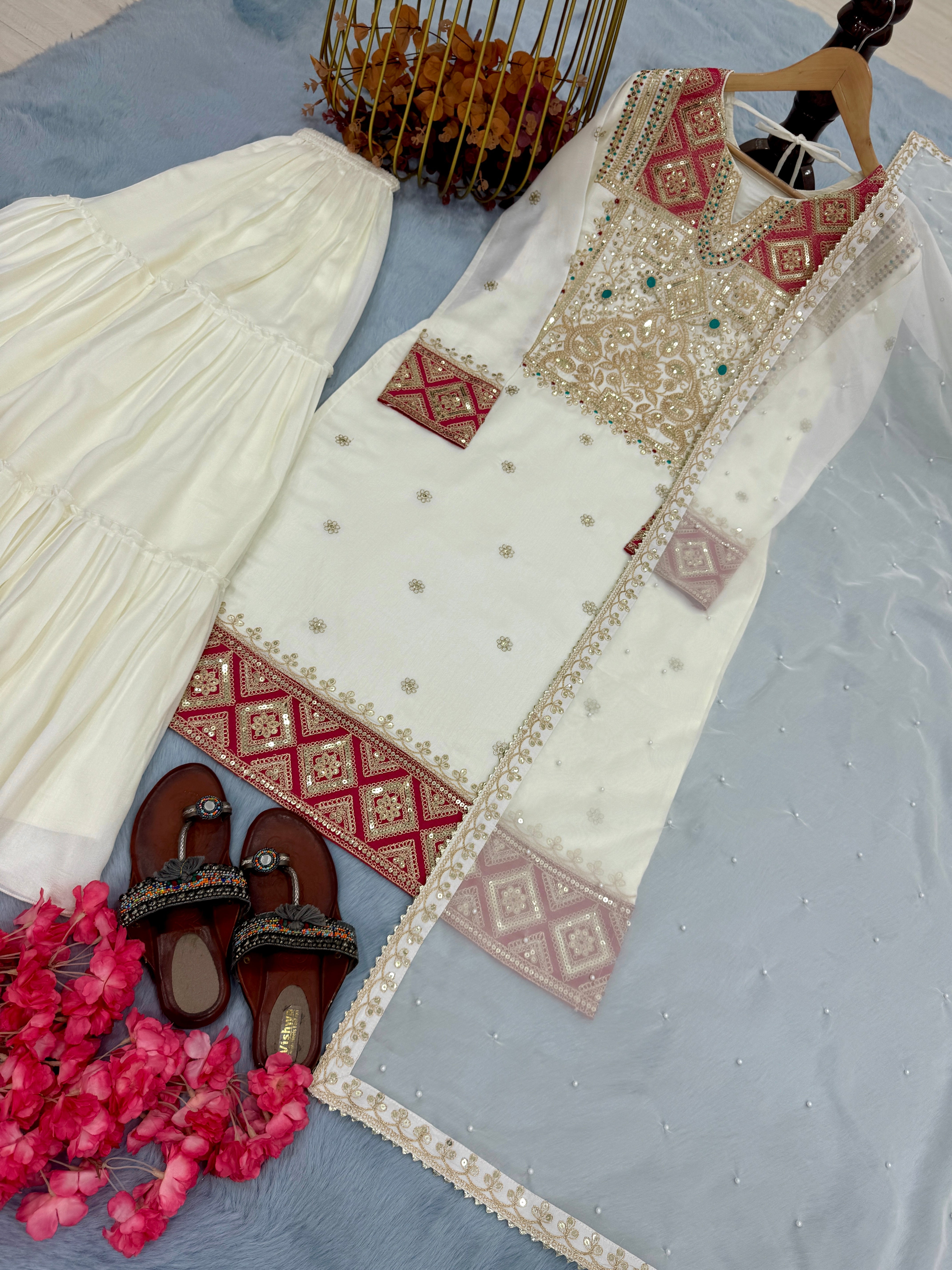 Designer Party Wear Look Top Sarara Plazzo & Dupatta