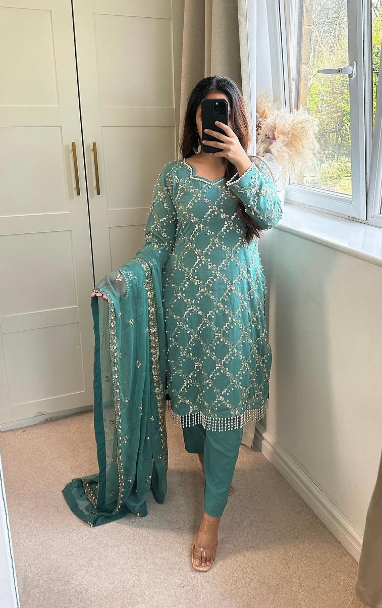 Designer Long Top , Pant and Dupatta In Fancy Style