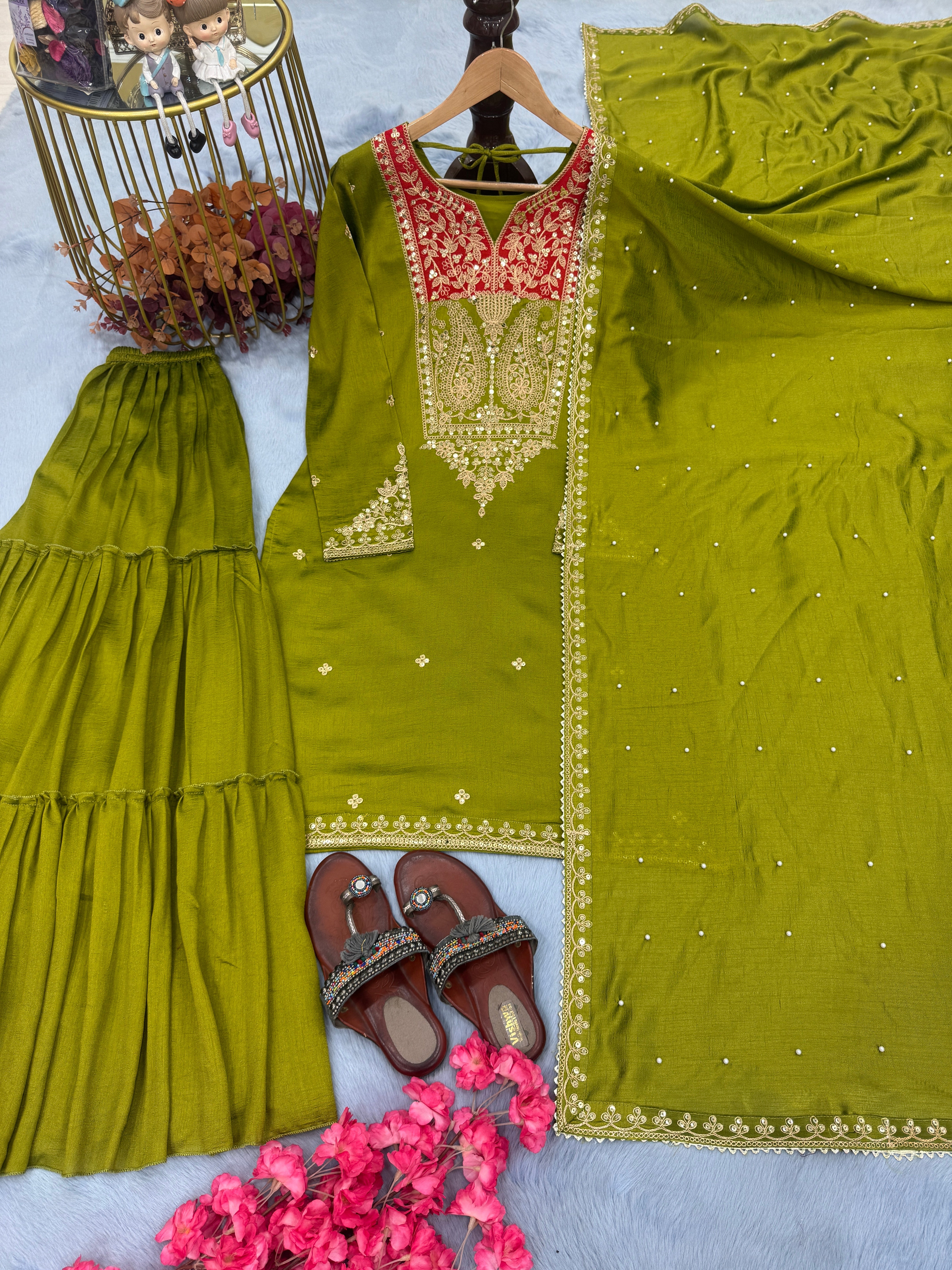 Designer Party Wear Look Top Sarara Plazzo & Dupatta