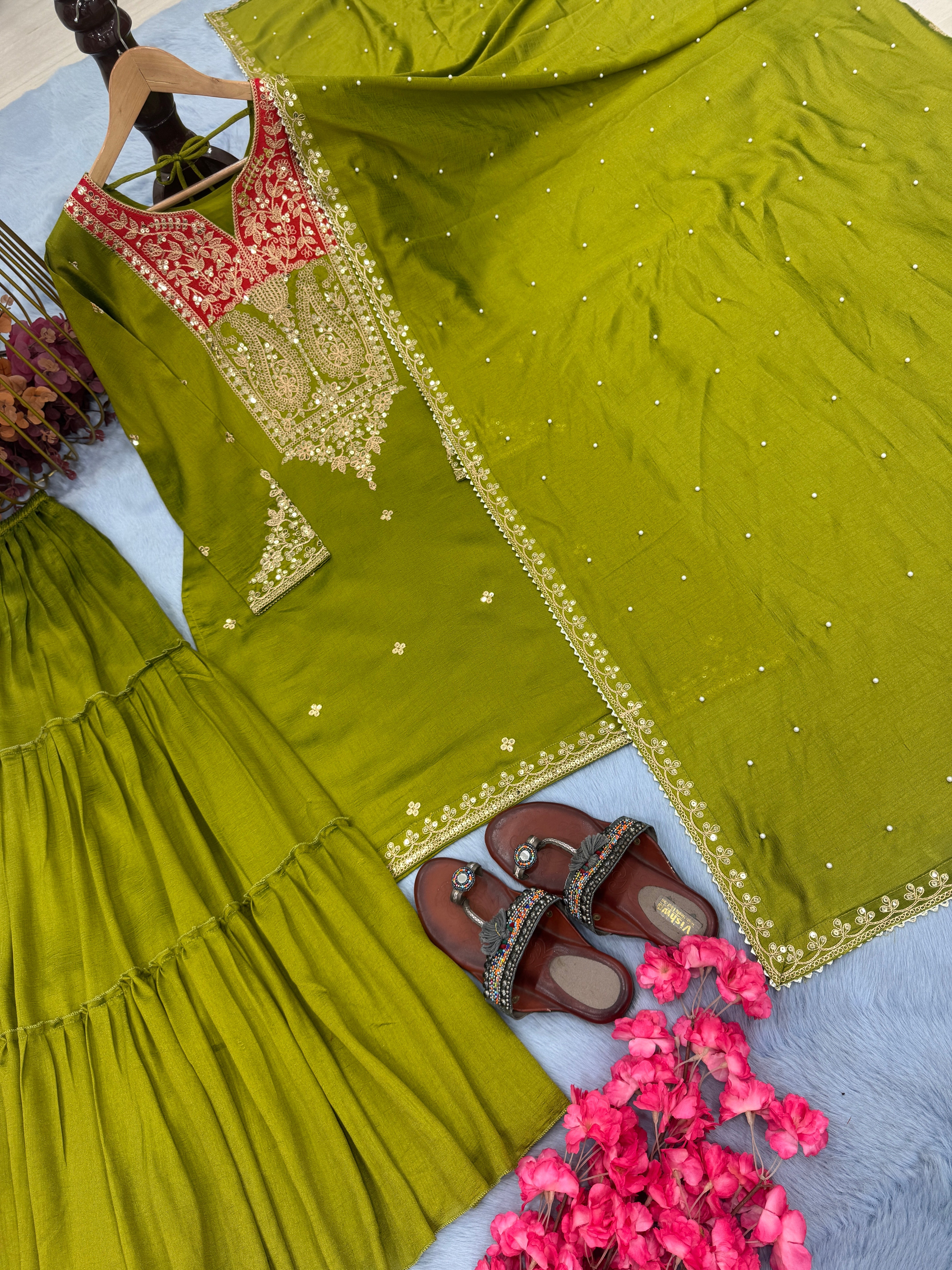 Designer Party Wear Look Top Sarara Plazzo & Dupatta