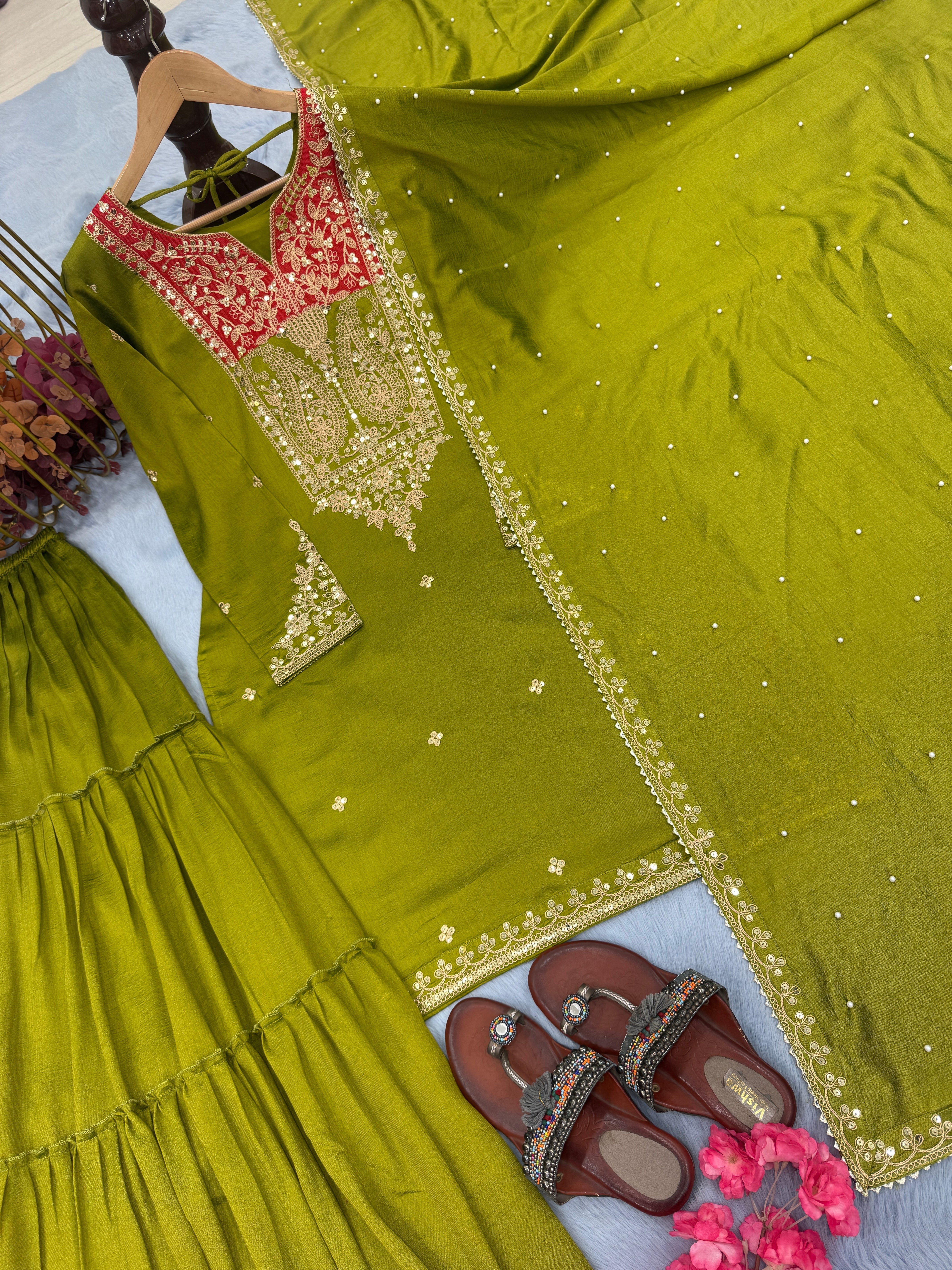Designer Party Wear Look Top Sarara Plazzo & Dupatta