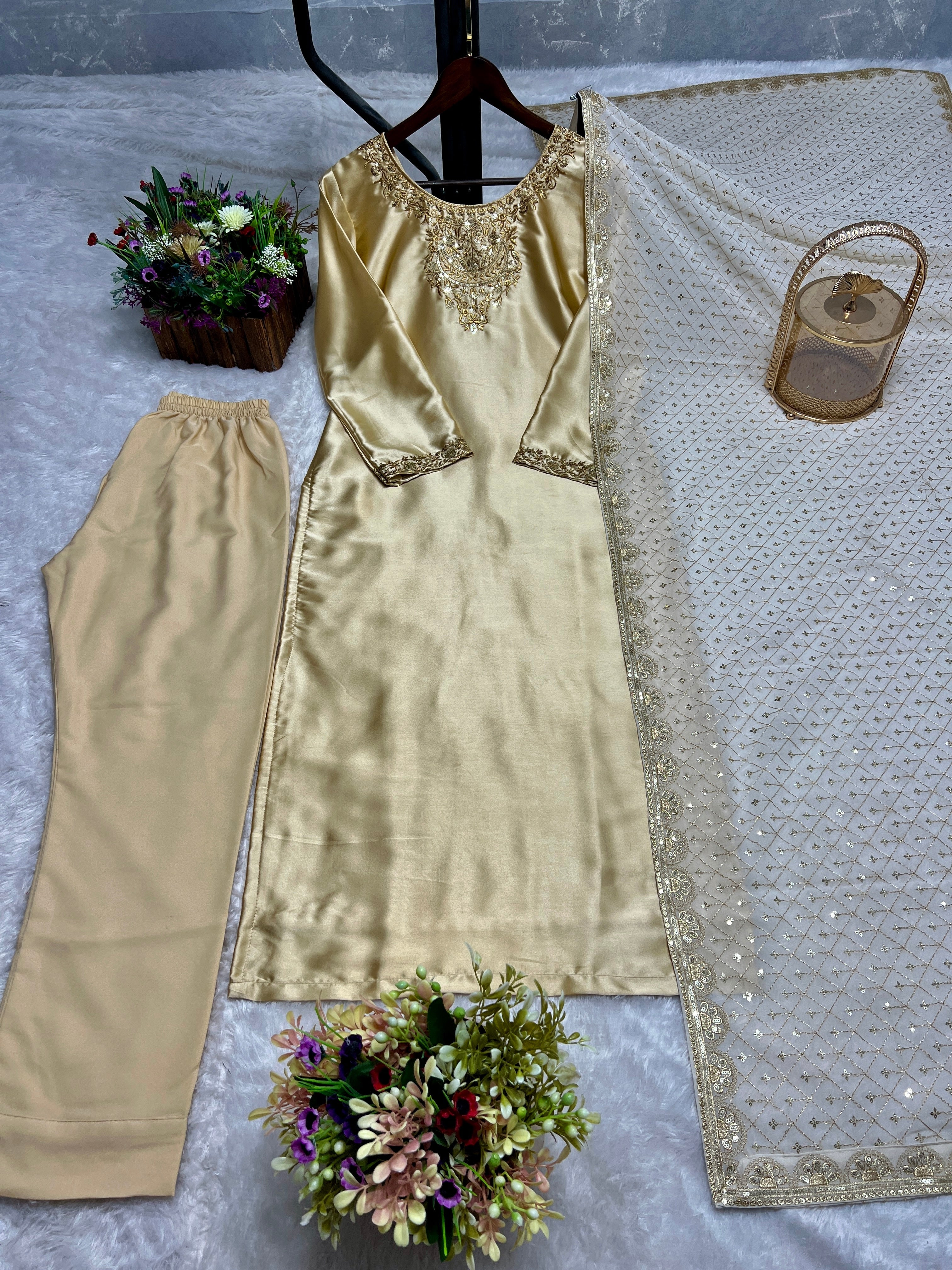 Fancy Top-Bottom And Dupatta With Embroidery Sequence Work