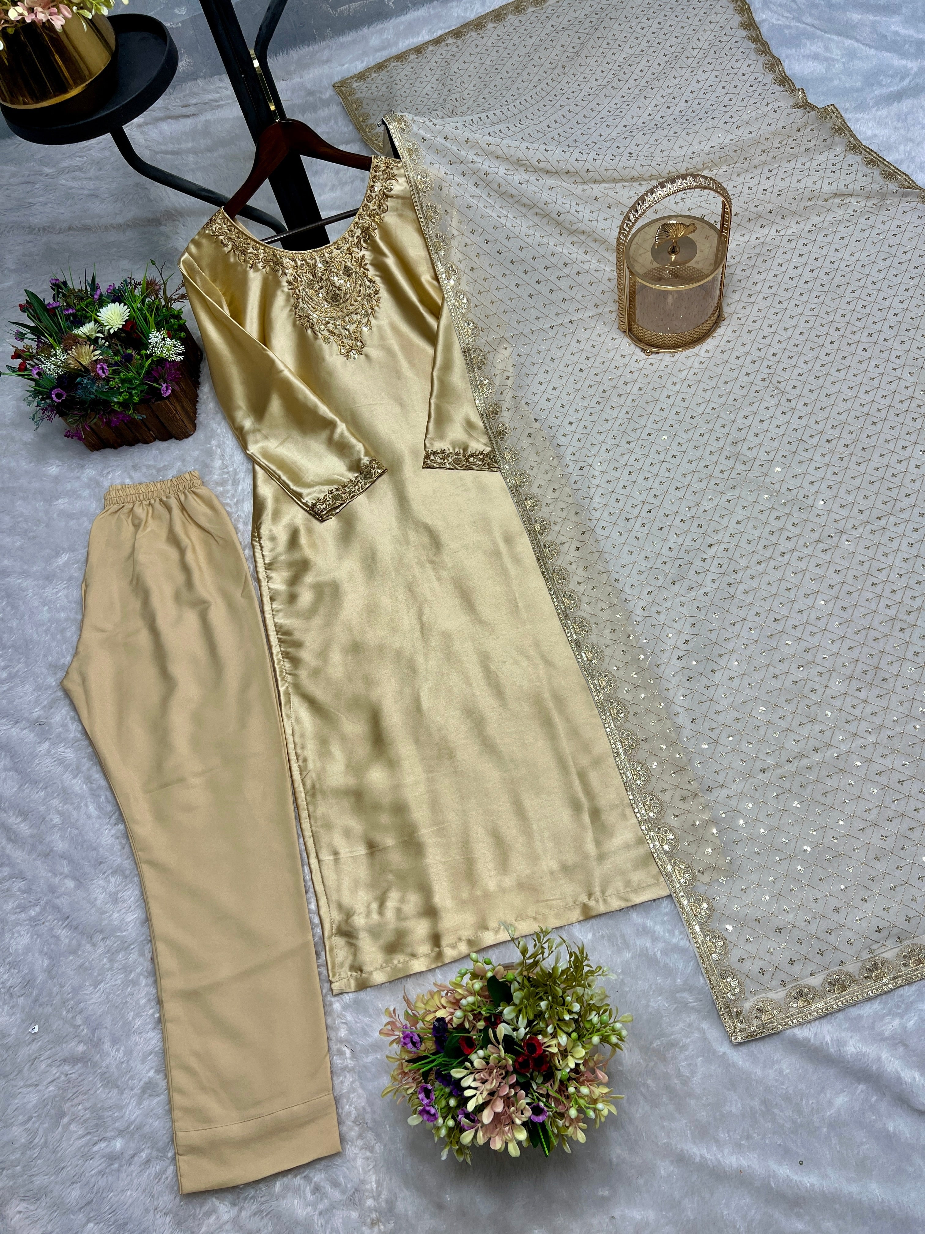 Fancy Top-Bottom And Dupatta With Embroidery Sequence Work