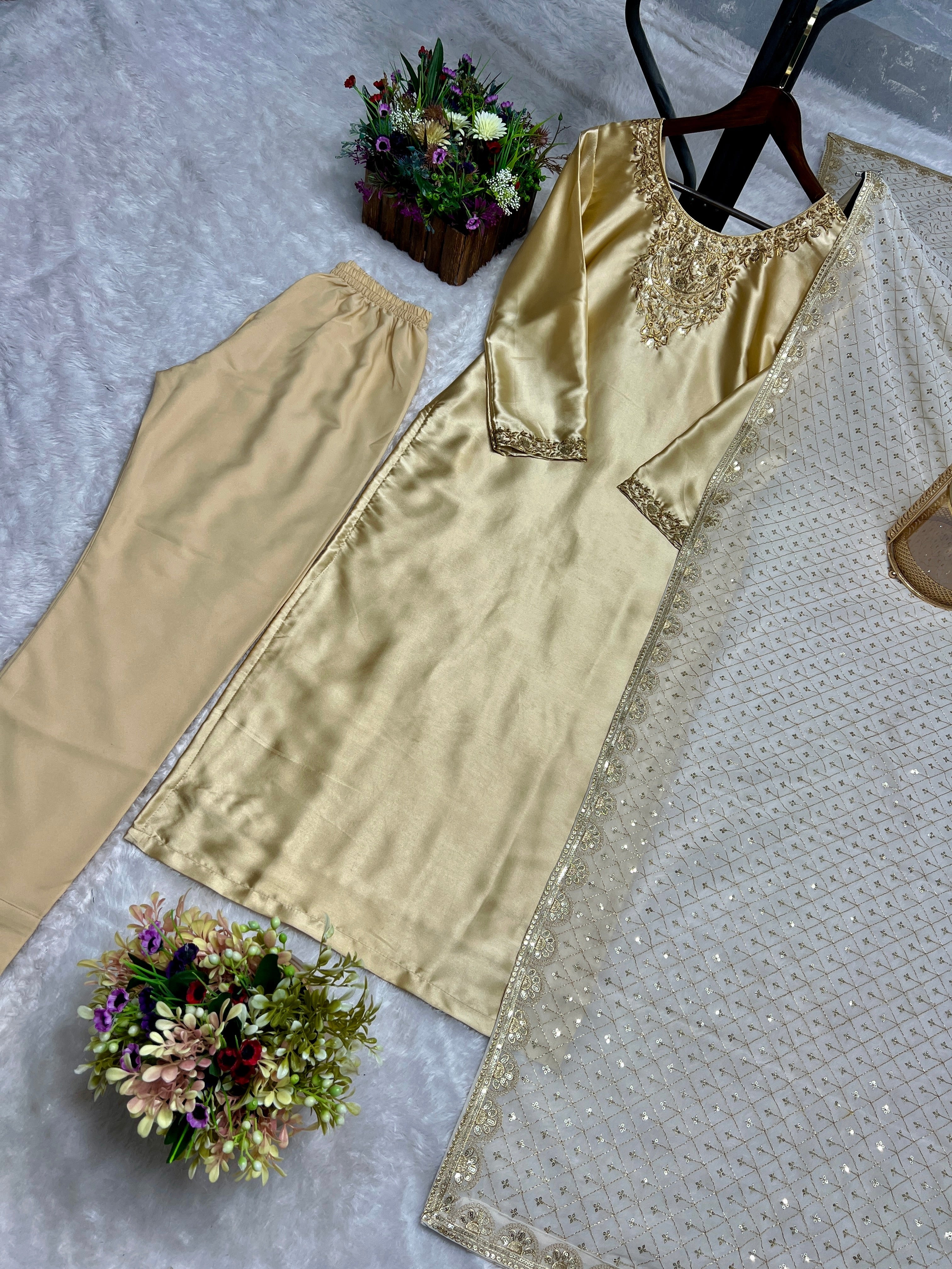 Fancy Top-Bottom And Dupatta With Embroidery Sequence Work