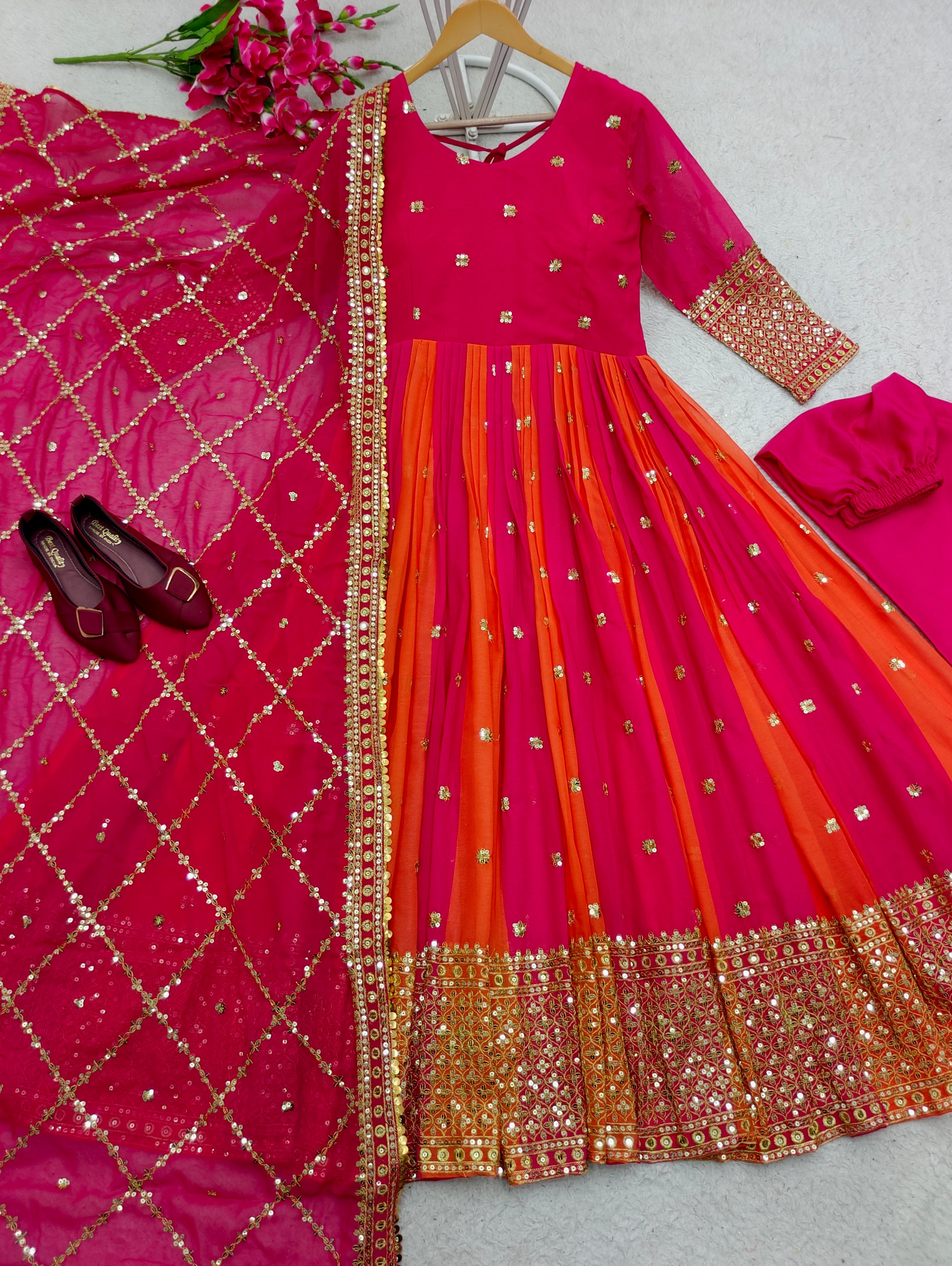 Designer Party Wear Gown With Pent And Beautiful Dupatta