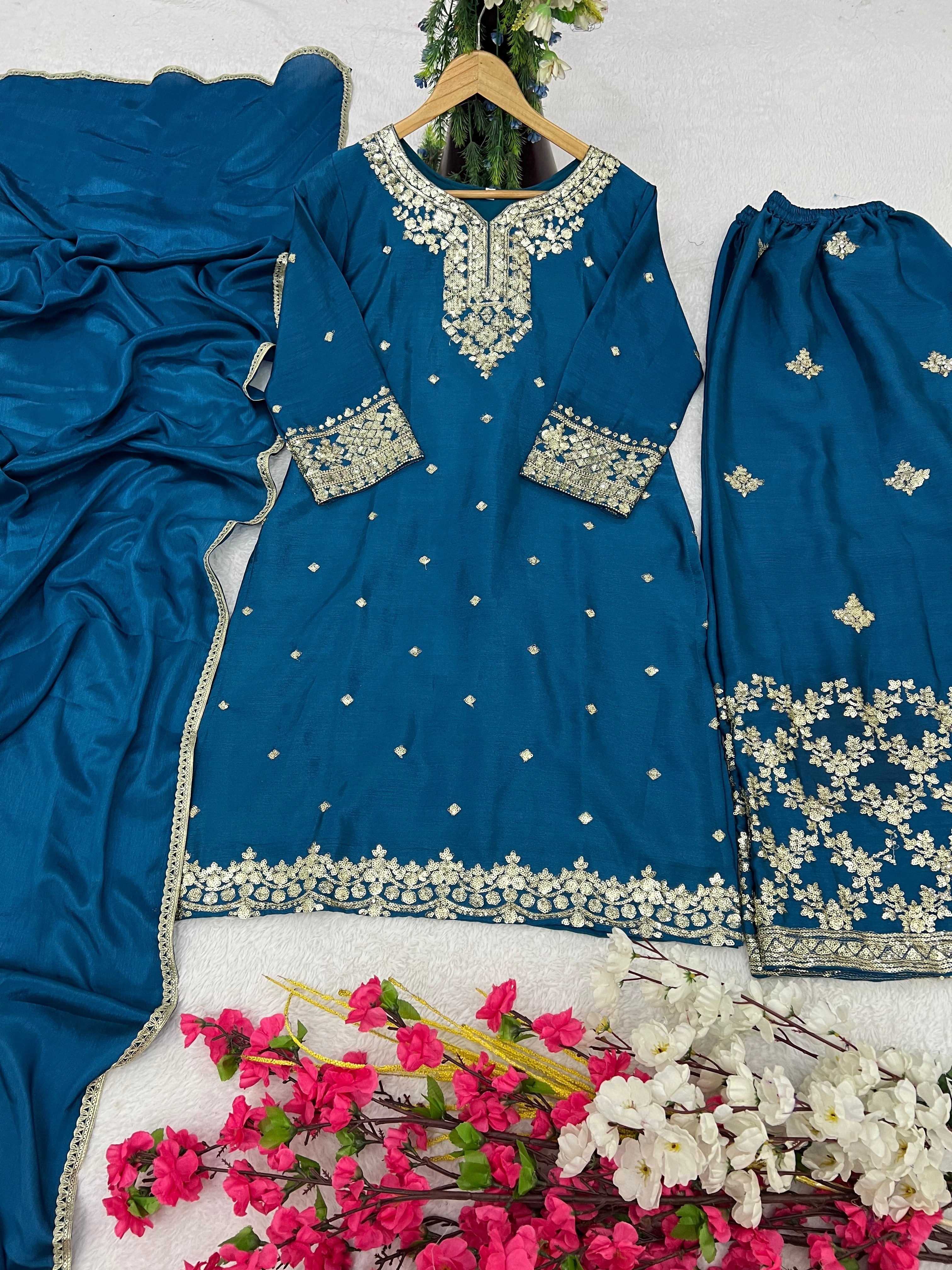 Designer Party Wear Top-Bottom And Dupatta
