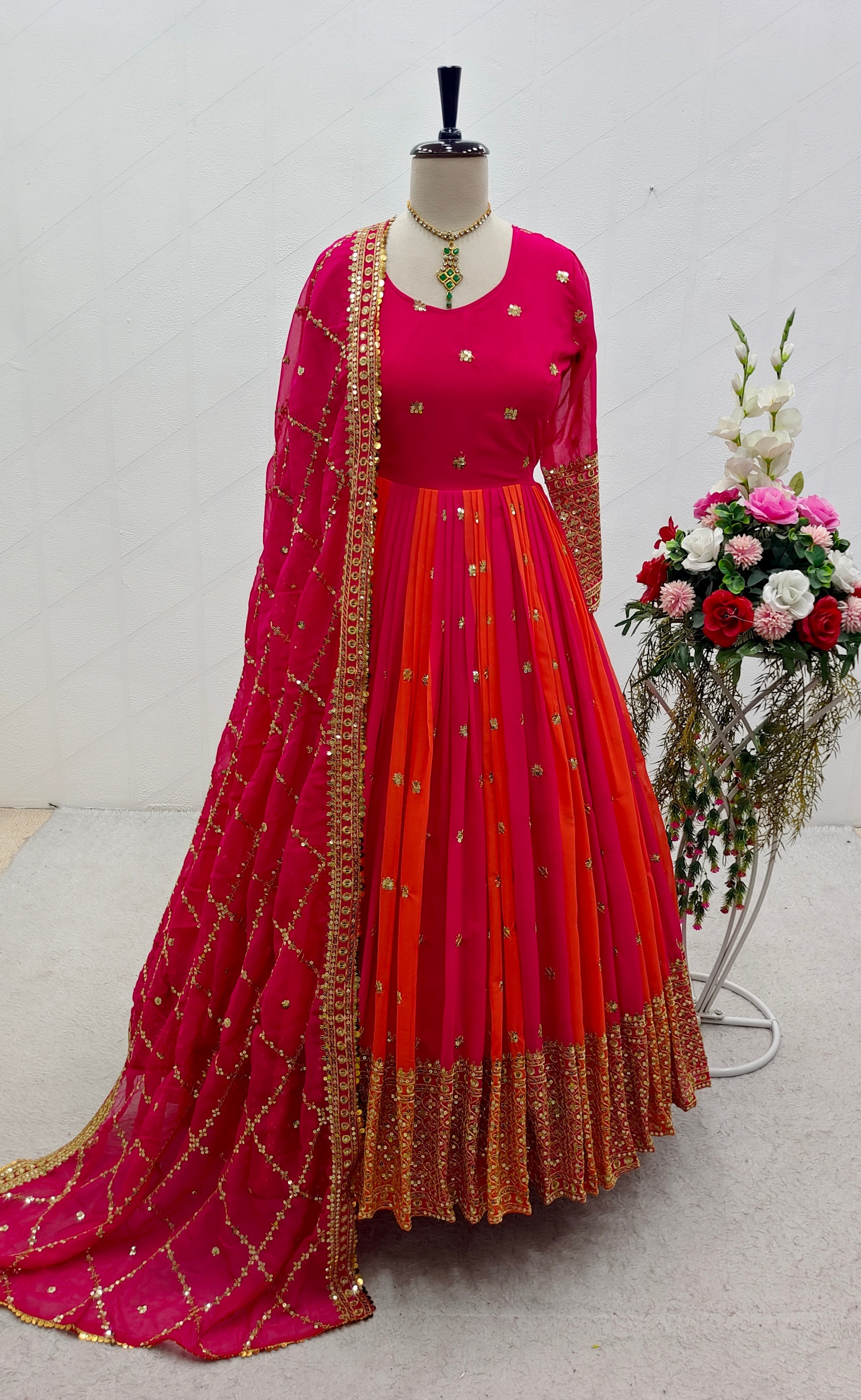 Designer Party Wear Gown With Pent And Beautiful Dupatta