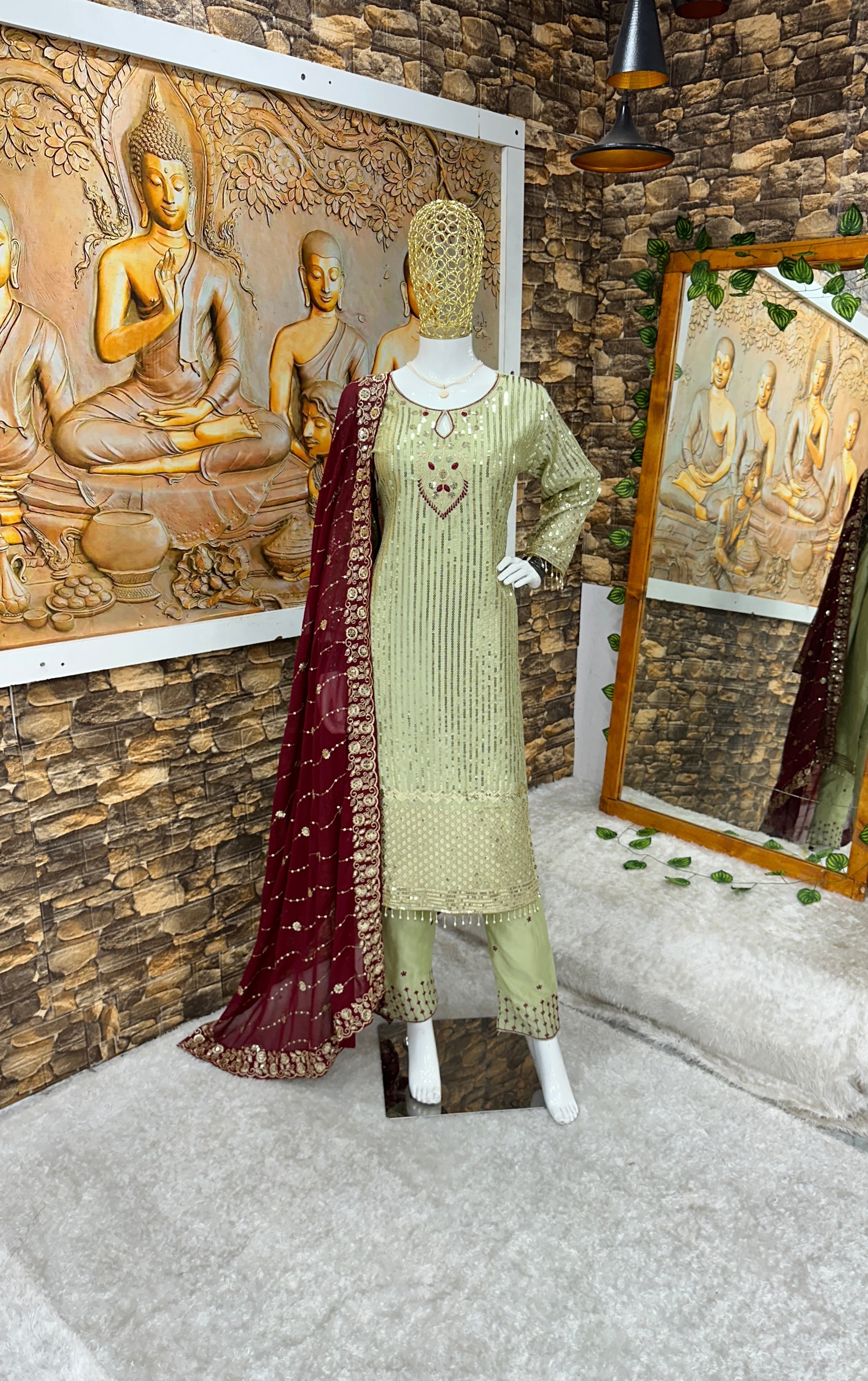 Designer Party Wear Top Bottom And Dupatta With Embroidery Work
