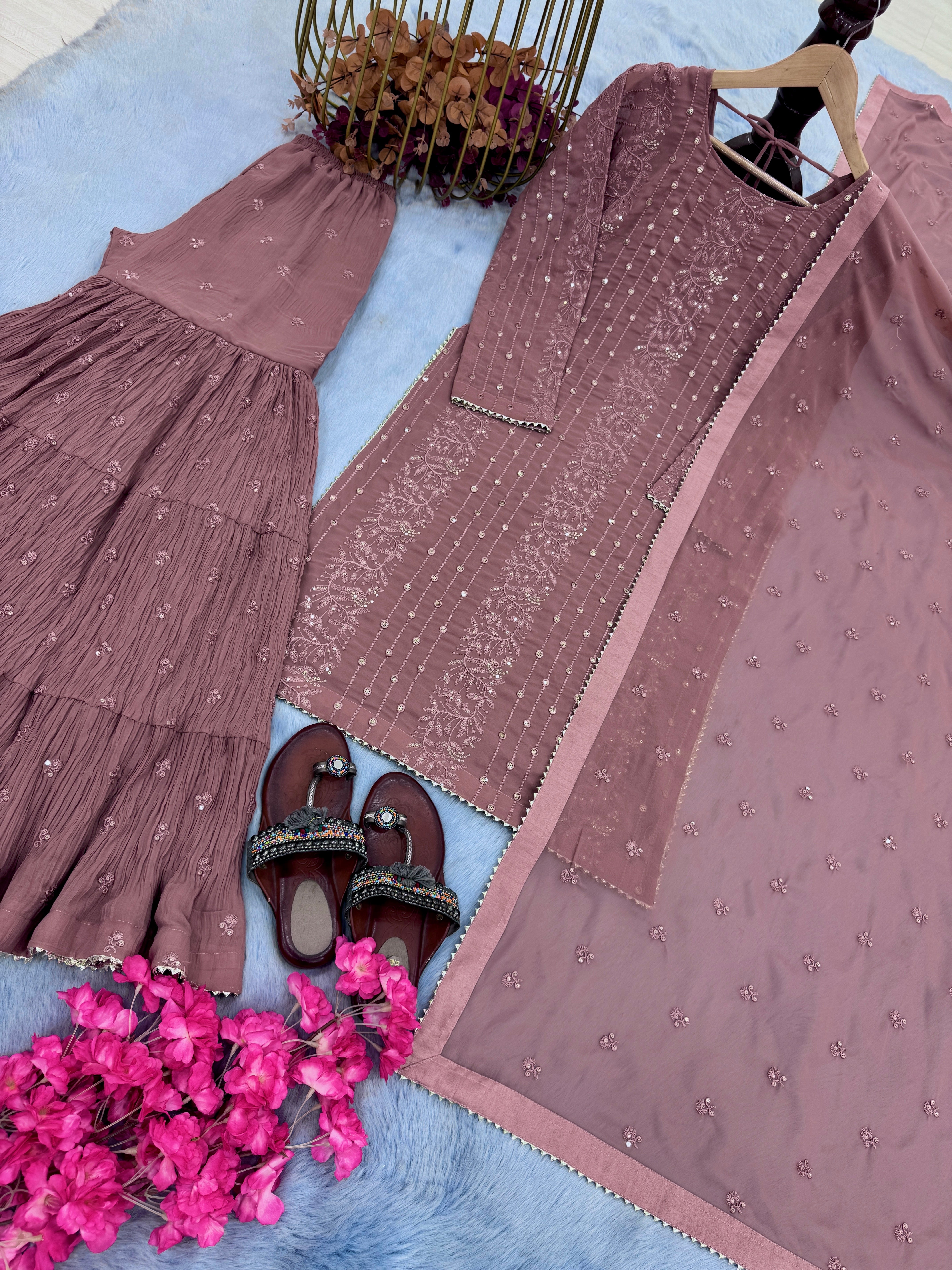 Designer Party Wear Look Top Plazzo & Dupatta